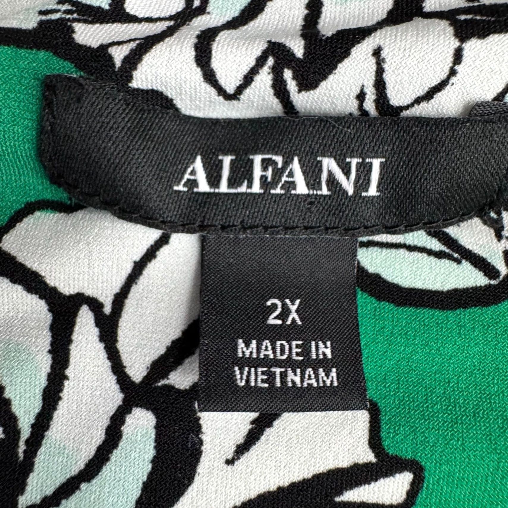 Alfani Alfani Womens 2X Green Floral Tunic Top Bell Sleeve Stretch Crew Neck Pullover Boxy Blouse Size XXL / US 16-18 / IT 52-54 - 6 Thumbnail