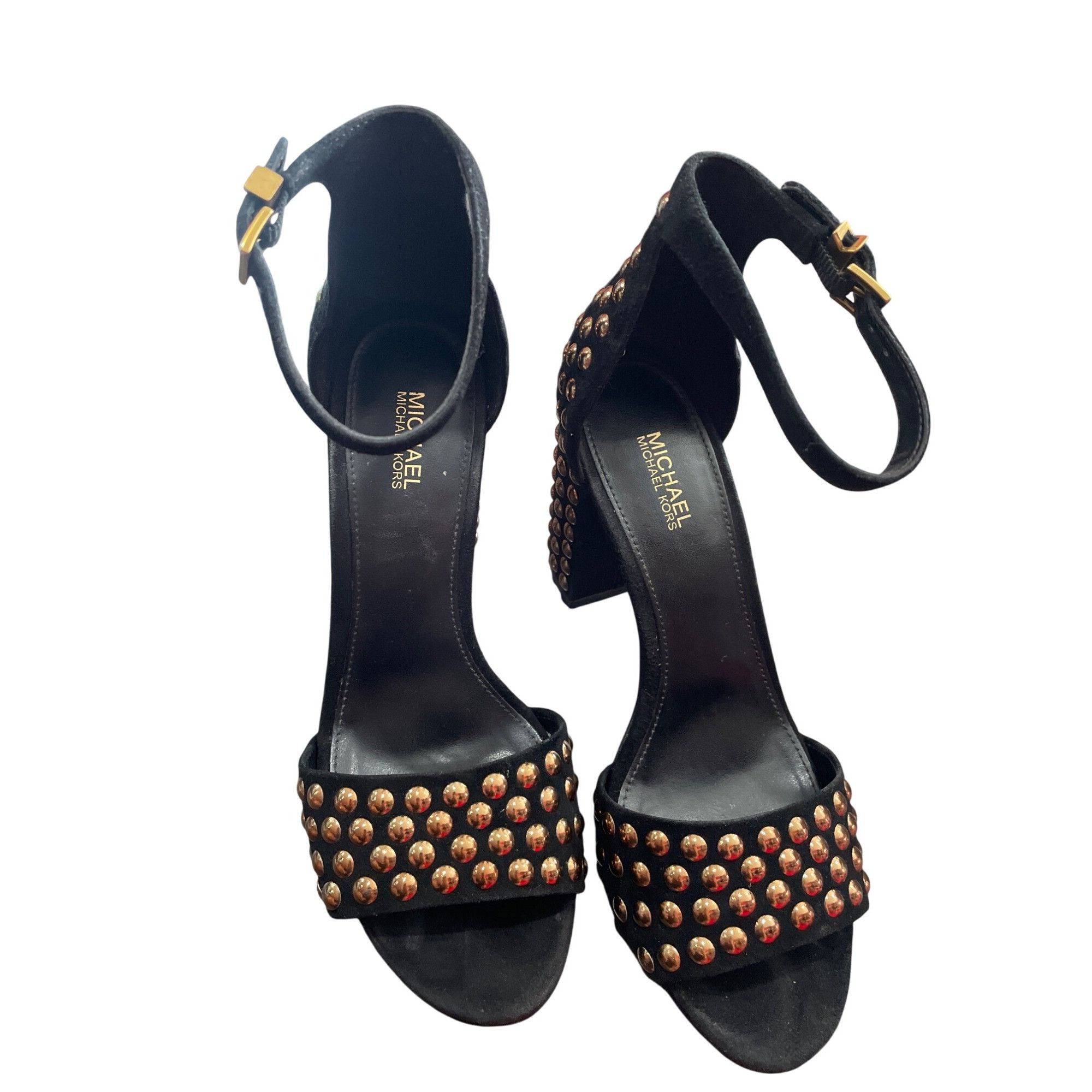 Michael Kors Michael Kors Leela Black Suede Gold Studded Heels Size 7M SK Size US 7 / IT 37 - 9 Thumbnail