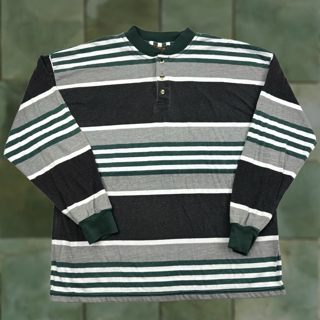 Vintage VINTAGE Highland Outfitters Henley Long Sleeve Shirt Adult L Striped Green 90s Outdoor Mens Size US L / EU 52-54 / 3 - 1 Thumbnail