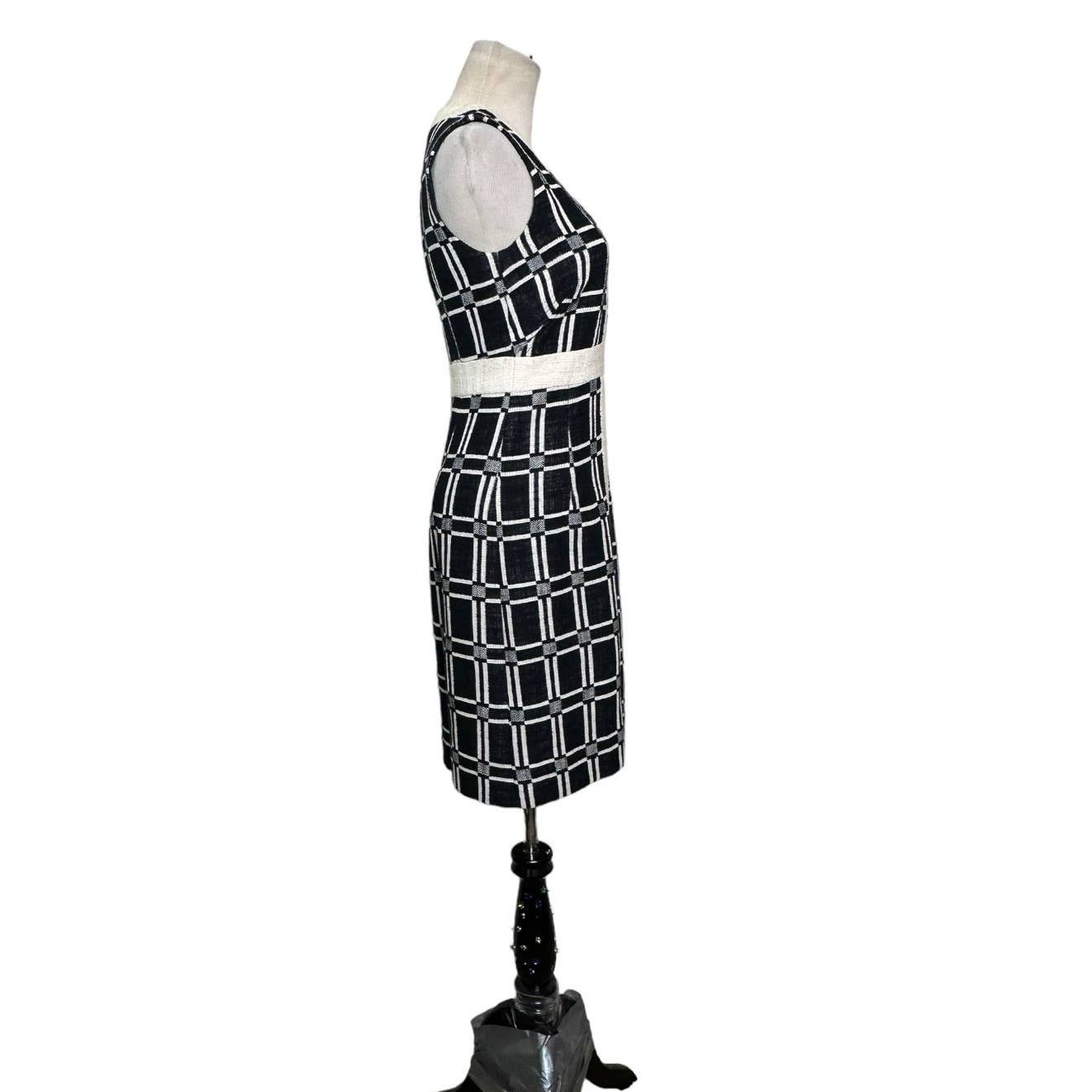 MILLY Milly black cream canvas party sheath dress size 0 Size XS / US 0-2 / IT 36-38 - 4 Thumbnail