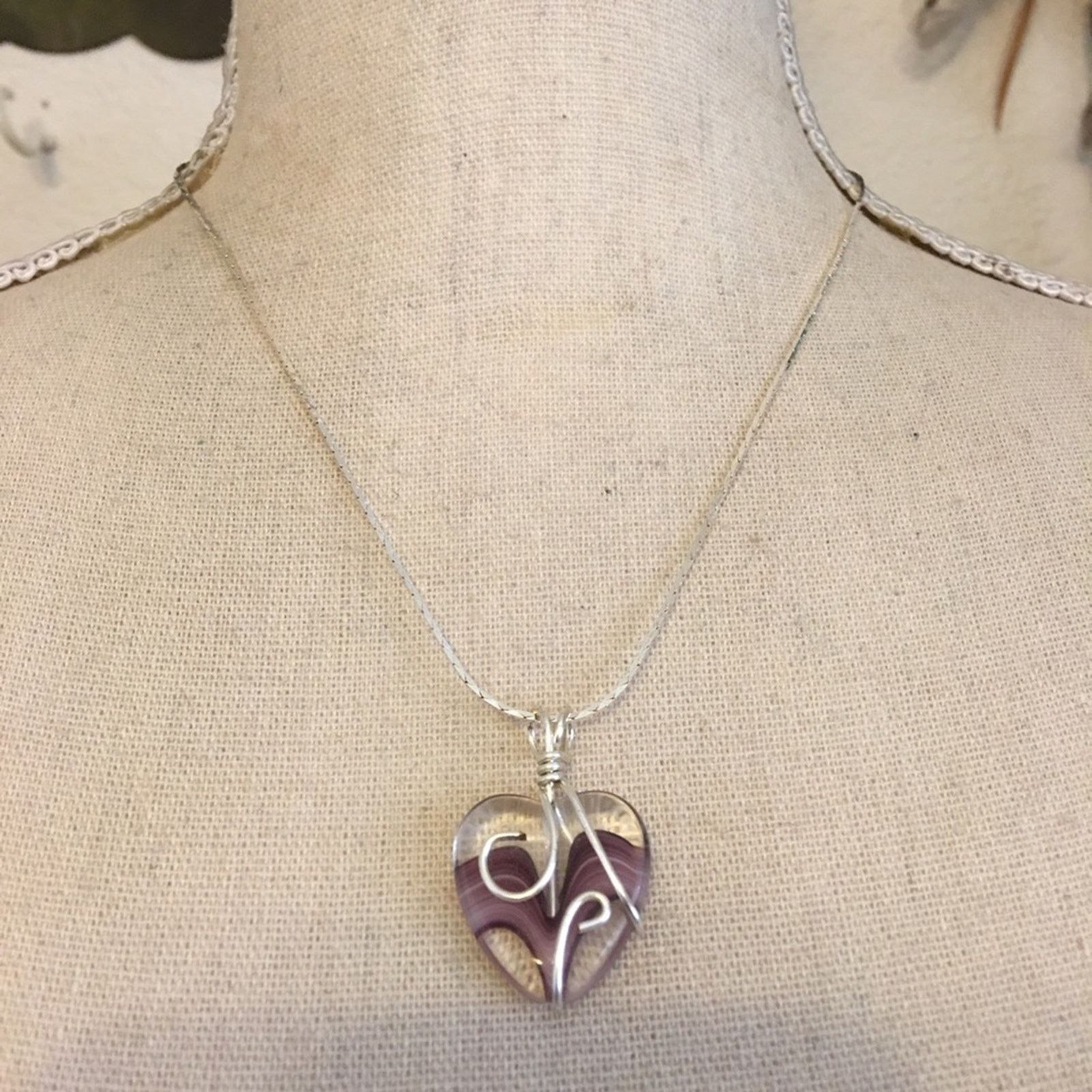 Handmade Hand crafted heart glass pendant on chain necklace Size ONE SIZE - 1 Thumbnail