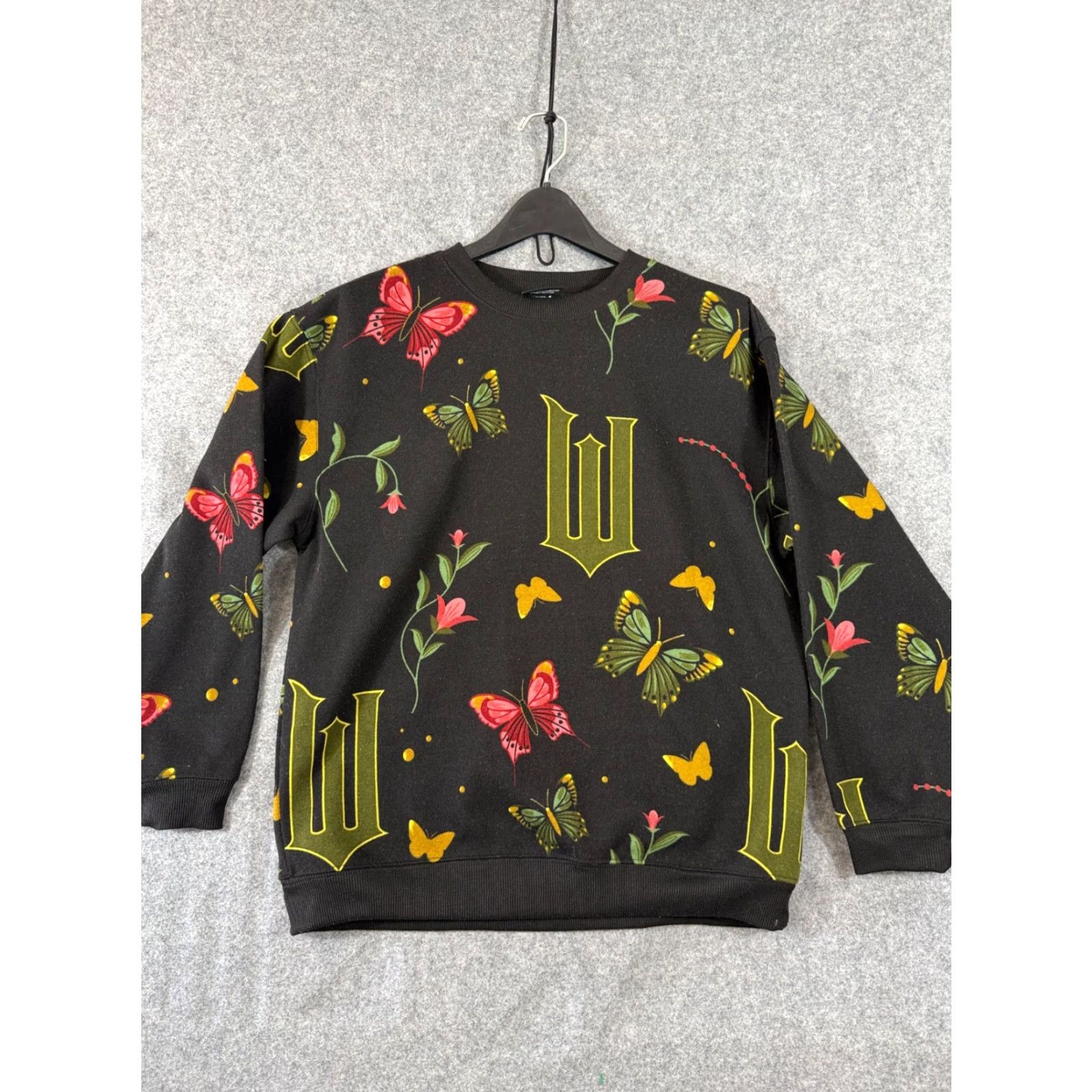 Vintage Wicked Sweatshirt Womens M Black Butterfly Print Fleece Pullover Long Sleeve Crew Neck Size M / US 6-8 / IT 42-44 - 3 Thumbnail