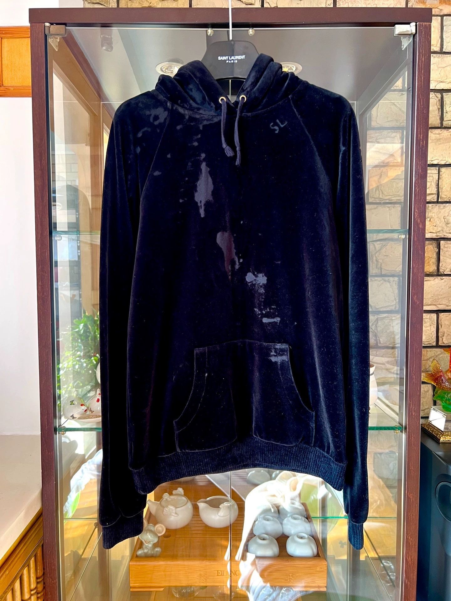 Saint Laurent Paris Velvet Damaged Hoodie