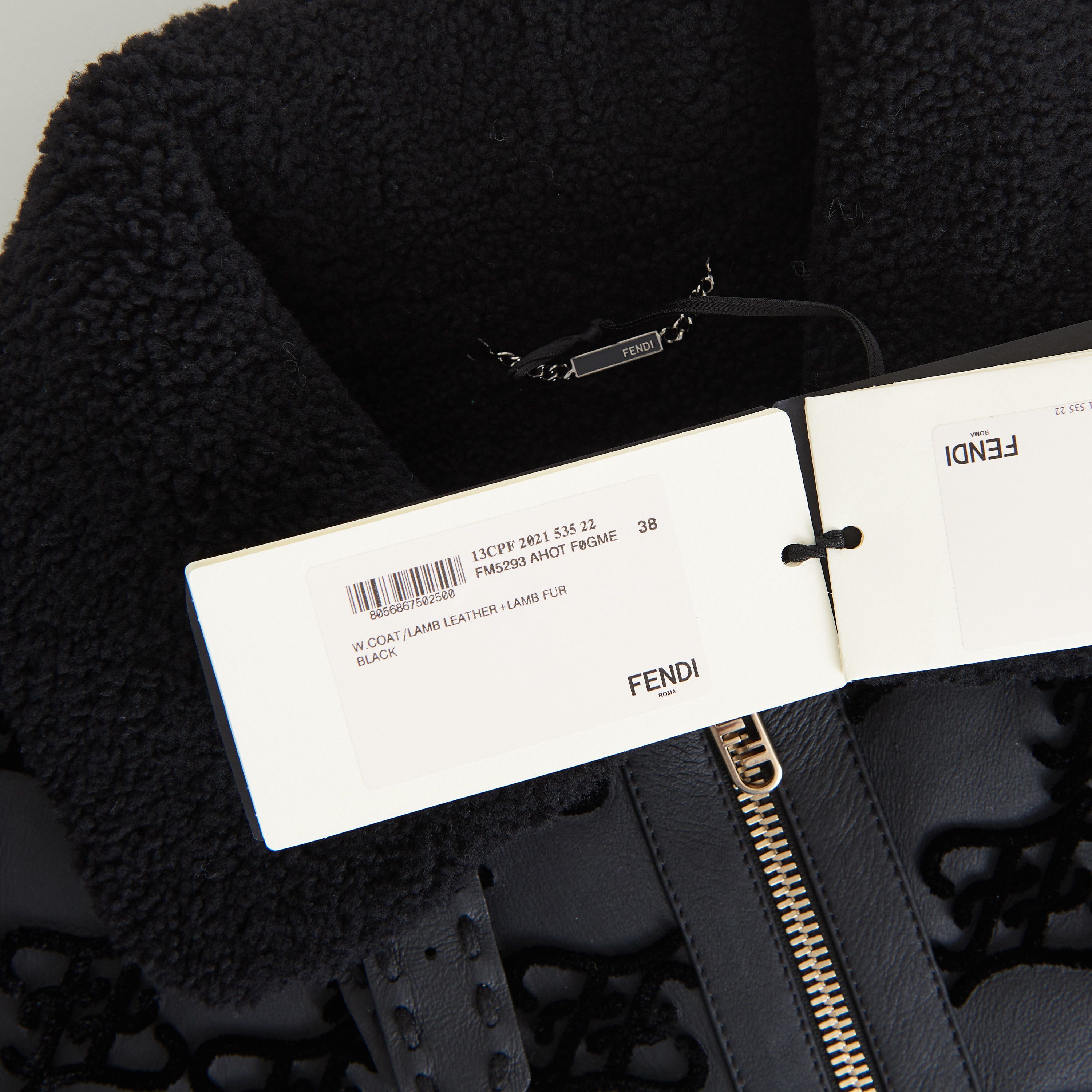 Fendi Black Shearling Jacket - Aviator Style, FF Karligraphy Motif Size M / US 6-8 / IT 42-44 - 12 Thumbnail