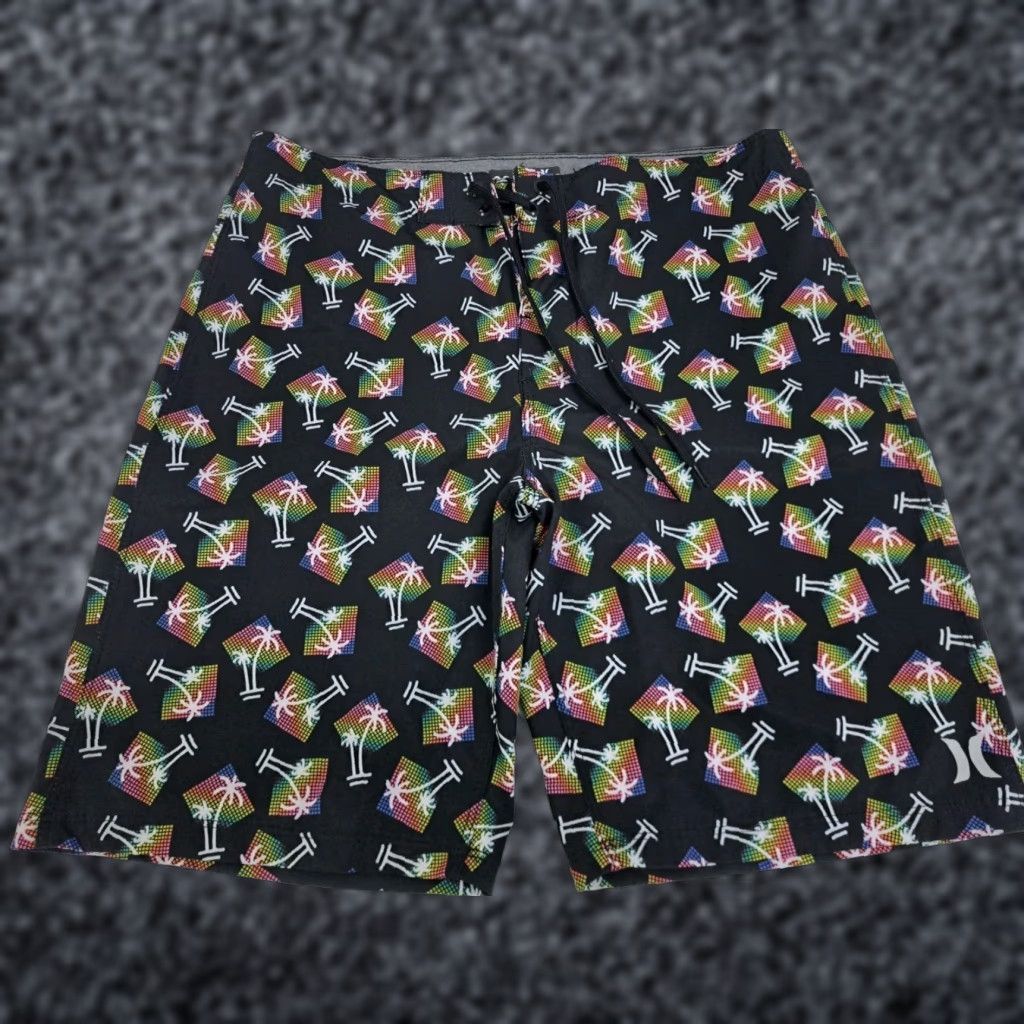 Hurley Hurley Mens Board Shorts Black/Multicolored Palm Trees 32 Quick Dry Stretch Drawstring Back Pocket Surfing Beach Gomer Tropical Regular Mens Size US 32 / EU 48 - 1 Thumbnail