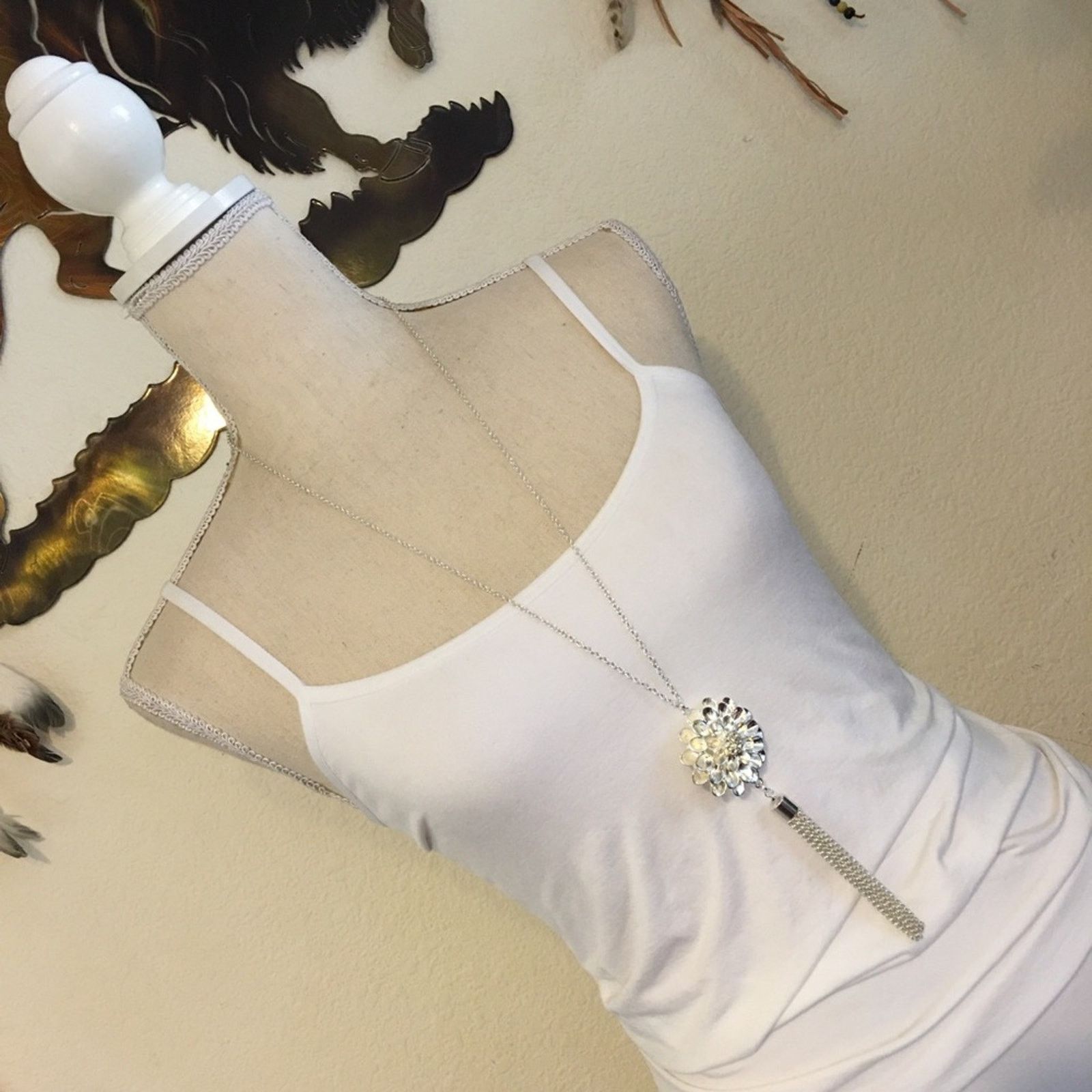 Jewelry Shiny silver tone dahlia flower tassel necklace Size ONE SIZE - 4 Thumbnail