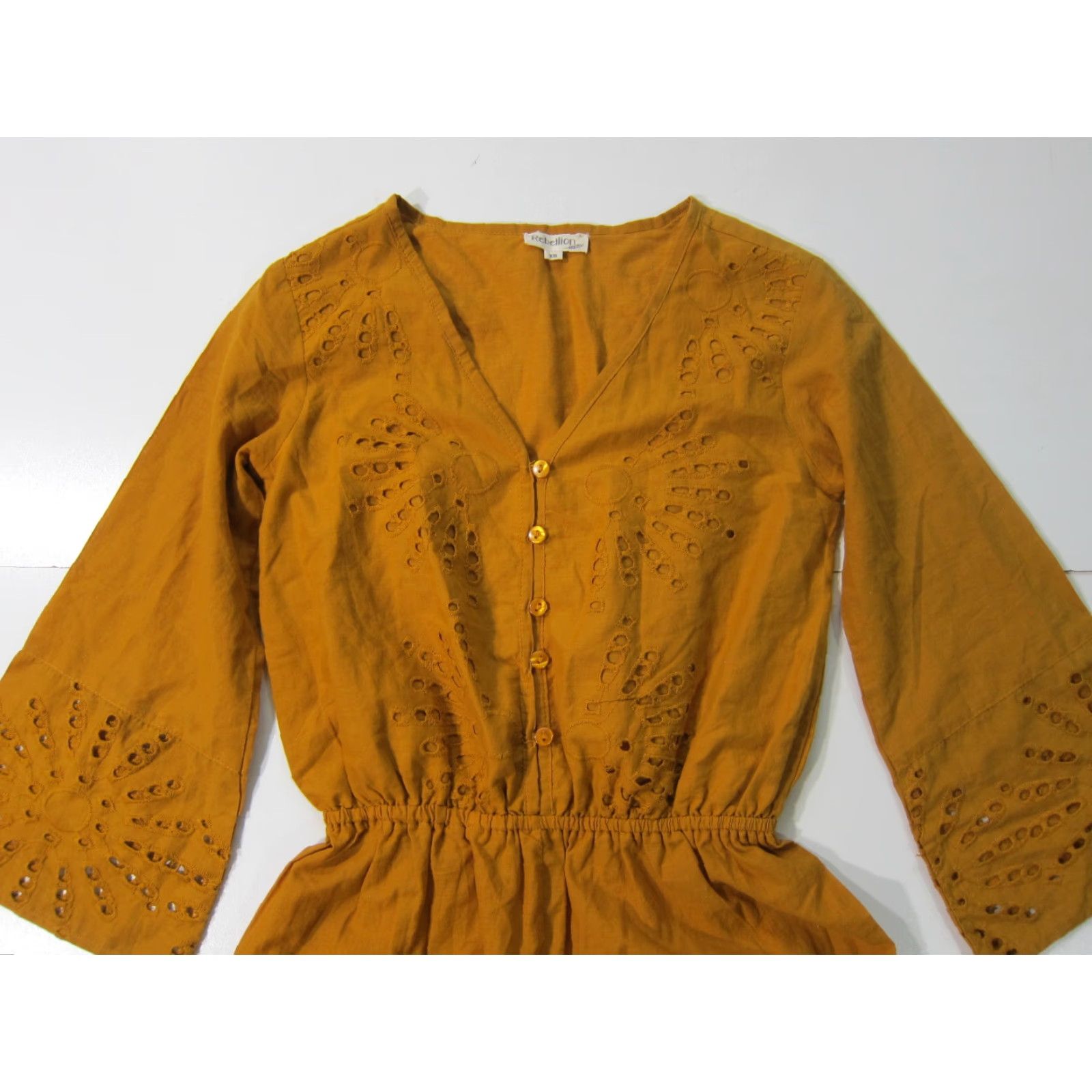 Vintage Rebellion Again Romper Shorts XS 100% Cotton Orange Yellow Embroidered Women One-Piece Size XS / US 0-2 / IT 36-38 - 5 Thumbnail