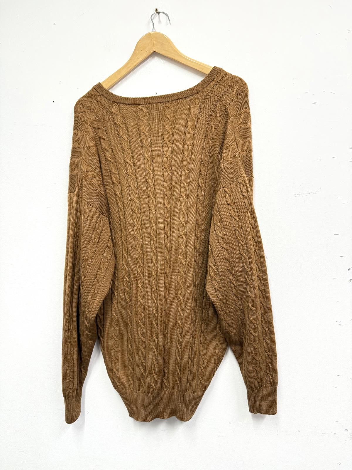 Pringle Of Scotland Vintage Pringle Harrods Cable Knit Sweater Brown V-Neck Size US L / EU 52-54 / 3 - 4 Thumbnail