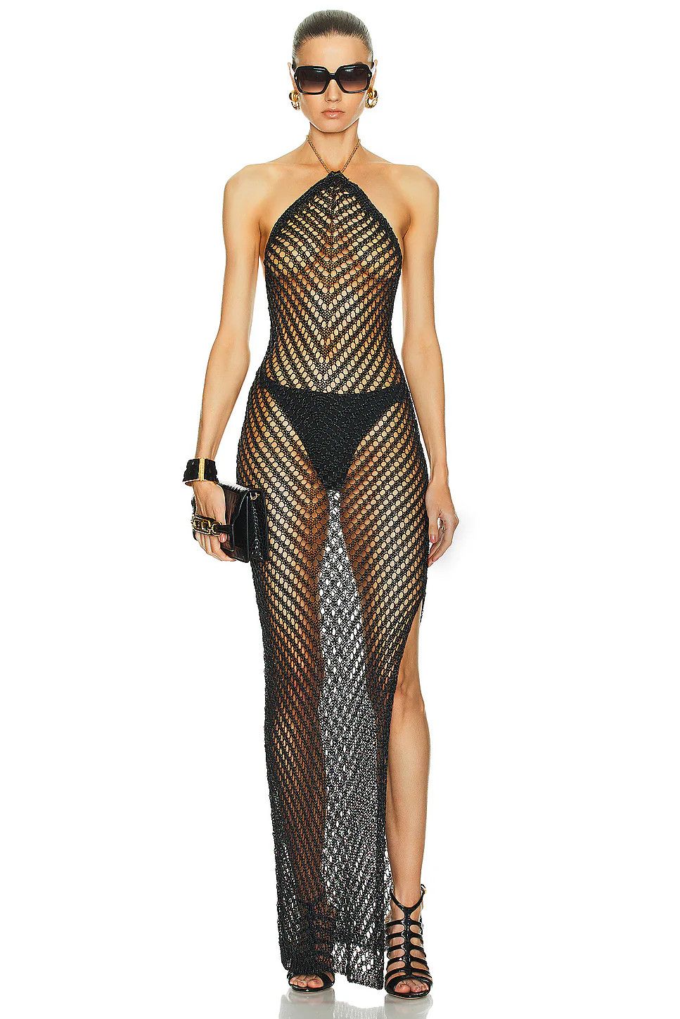 Tom Ford o1w1db10525 ACK469 Pointelle Halterneck Evening Dress Black Size M / US 6-8 / IT 42-44 - 2 Thumbnail