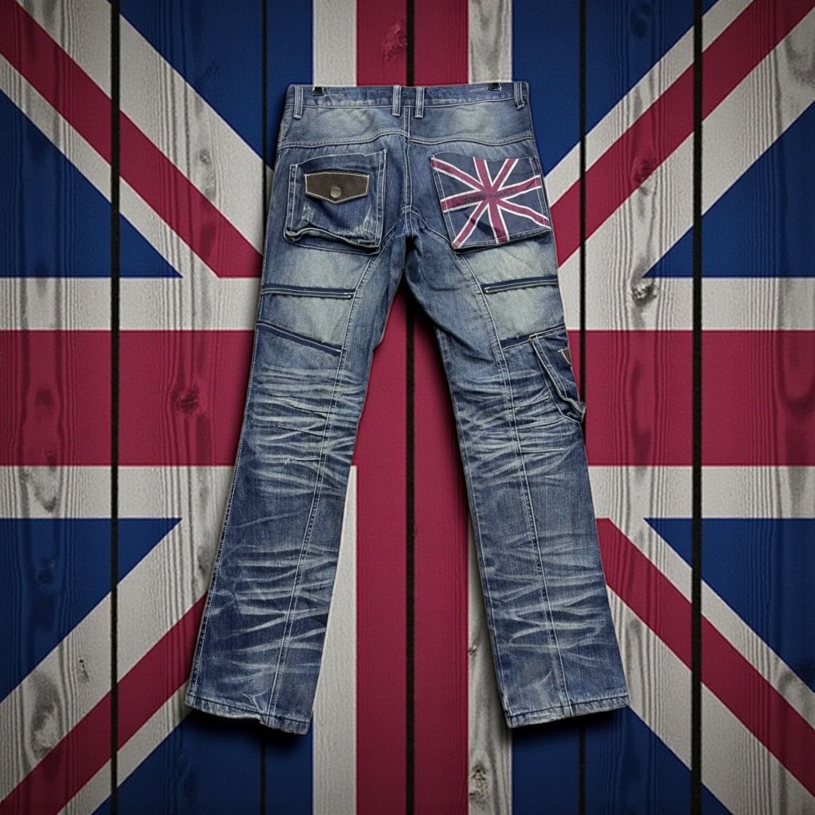 Japanese Brand FYE🔥Vintage Punk Grunge Union Jack Mudwash Clawmark Denim Size US 31 - 1 Thumbnail