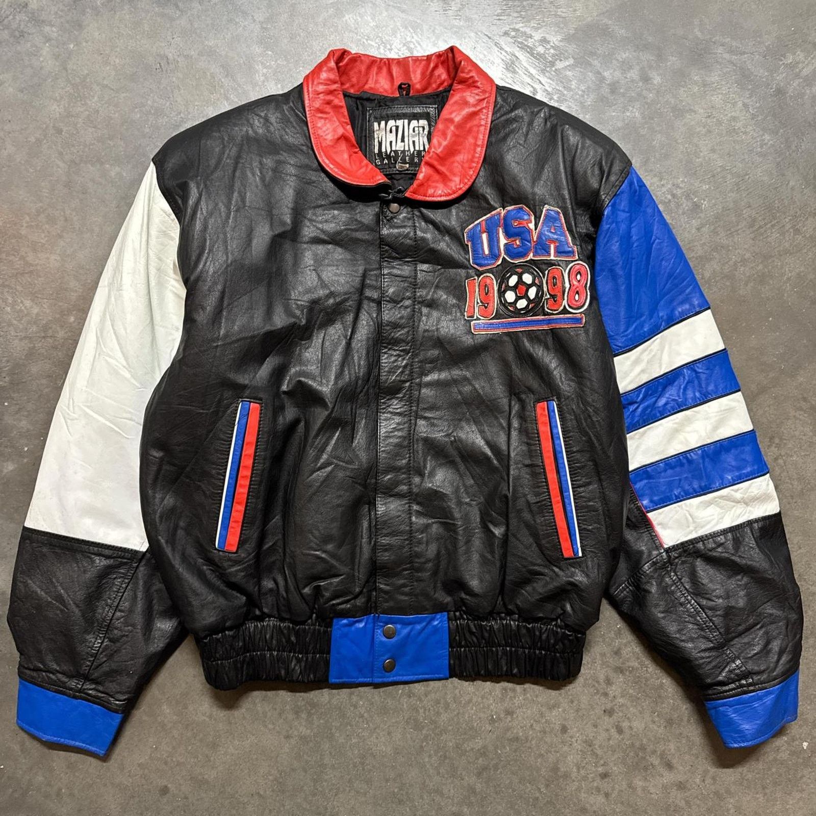 Vintage Vintage 90s Maziar FIFA World Cup 1998 USA Leather Jacket Size US M / EU 48-50 / 2 - 3 Thumbnail