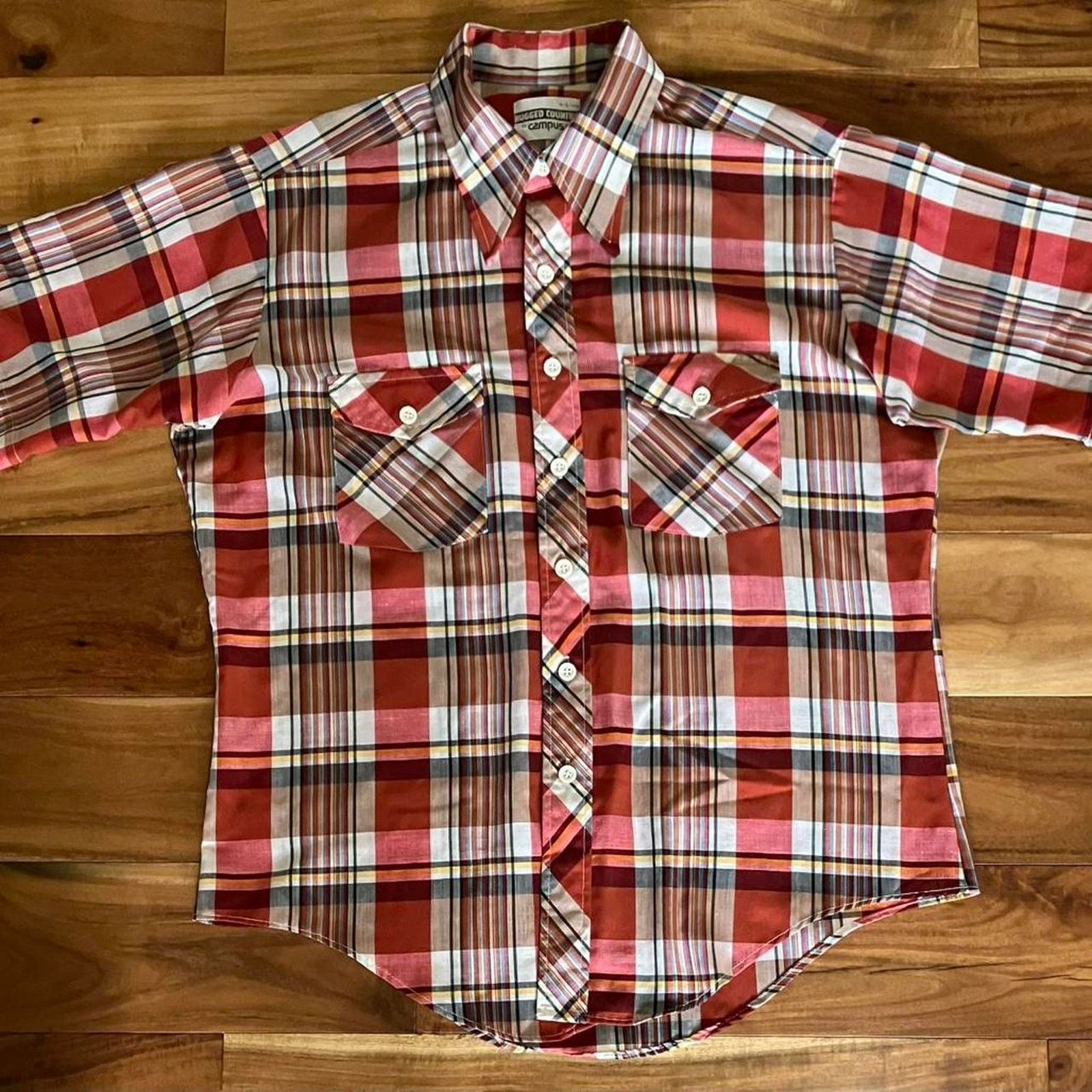 Other True Vtg 70s Short Sleeve Plaid Shirt Single Stitch Sz Large Size US L / EU 52-54 / 3 - 1 Thumbnail