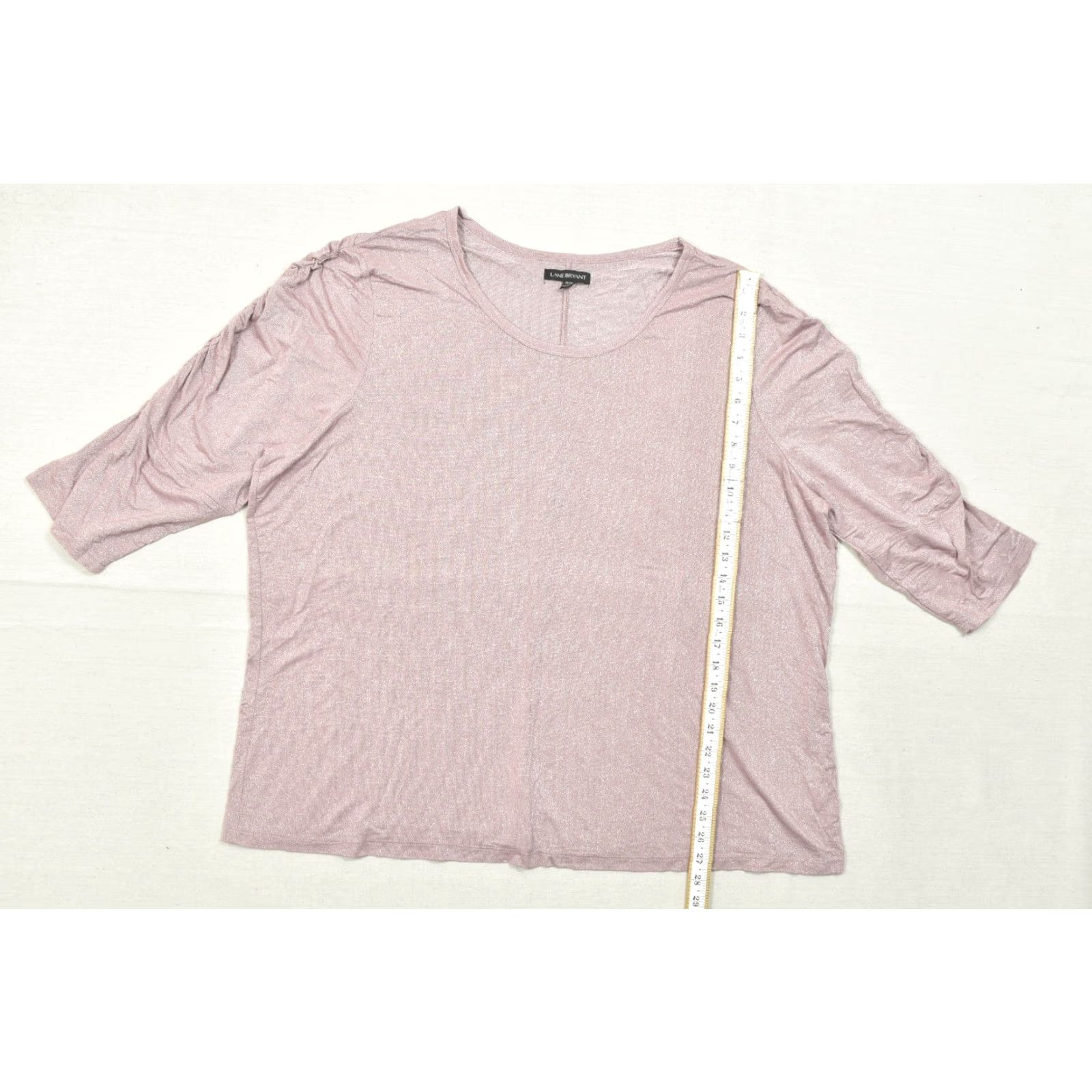 Vintage Lane Bryant Womens Blouse Knit Top Pullover Round Neck Ruched Sleeve Plus Size 26 Pink Metallic Shimmer Size 4XL / US 24-26 - 4 Thumbnail