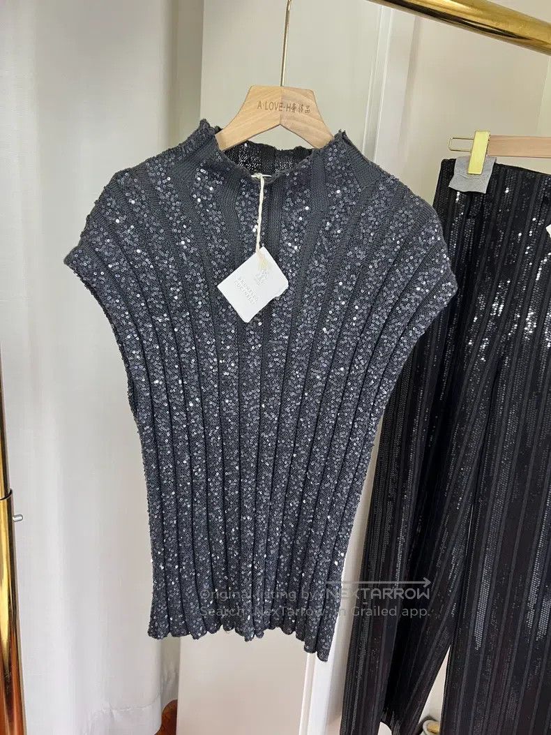 Brunello Cucinelli Brunello Cucinelli Sequin Short Sleeve Size M / US 6-8 / IT 42-44 - 2 Thumbnail