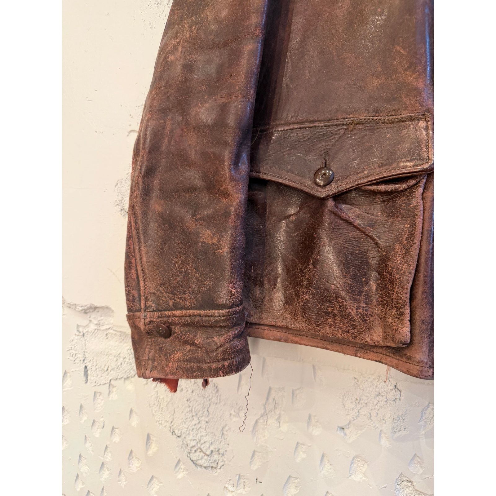 Vintage Vintage Brown Thrashed Plaid Lined Leather Jacket Size US XL / EU 56 / 4 - 4 Thumbnail