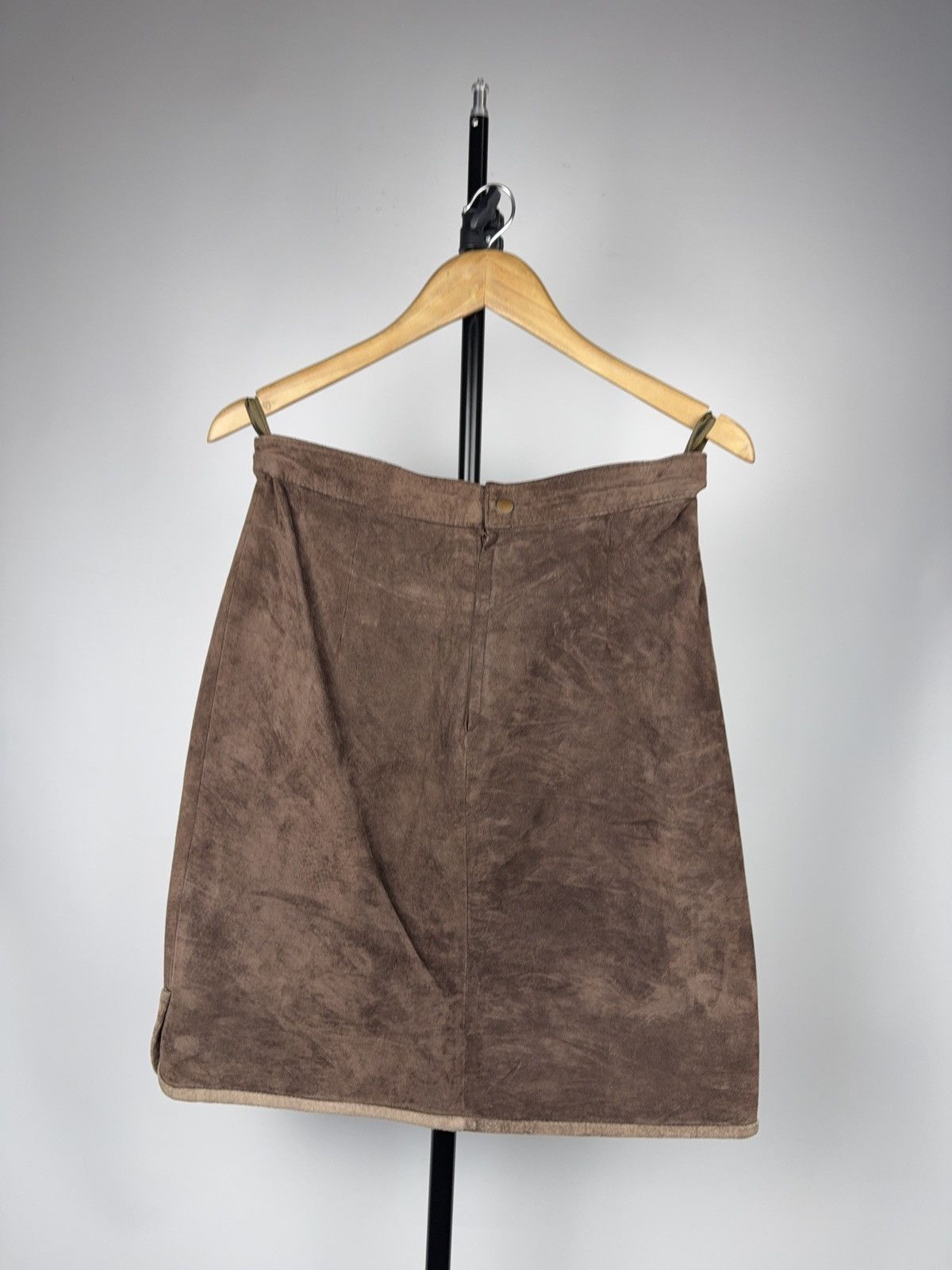 Genuine Leather Avant Garde 90s Y2K Retro Vintage Brown Leather Midi Skirt Size 29" - 5 Thumbnail