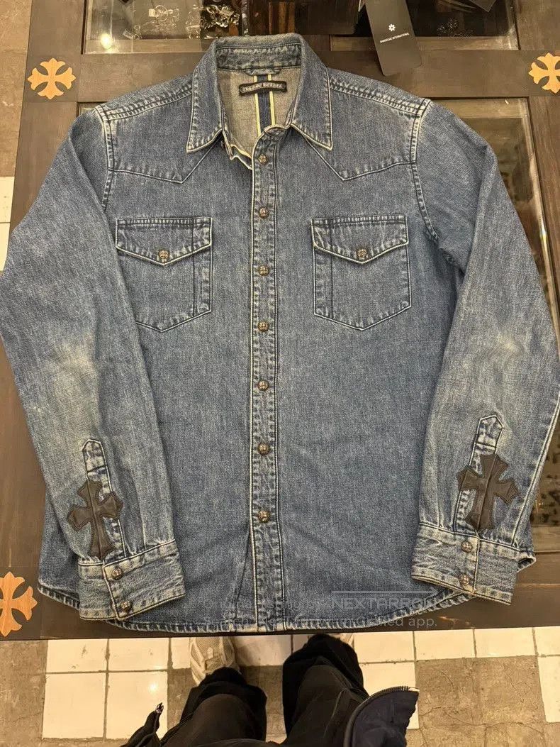 Chrome Hearts Denim Shirt with Leather Details.