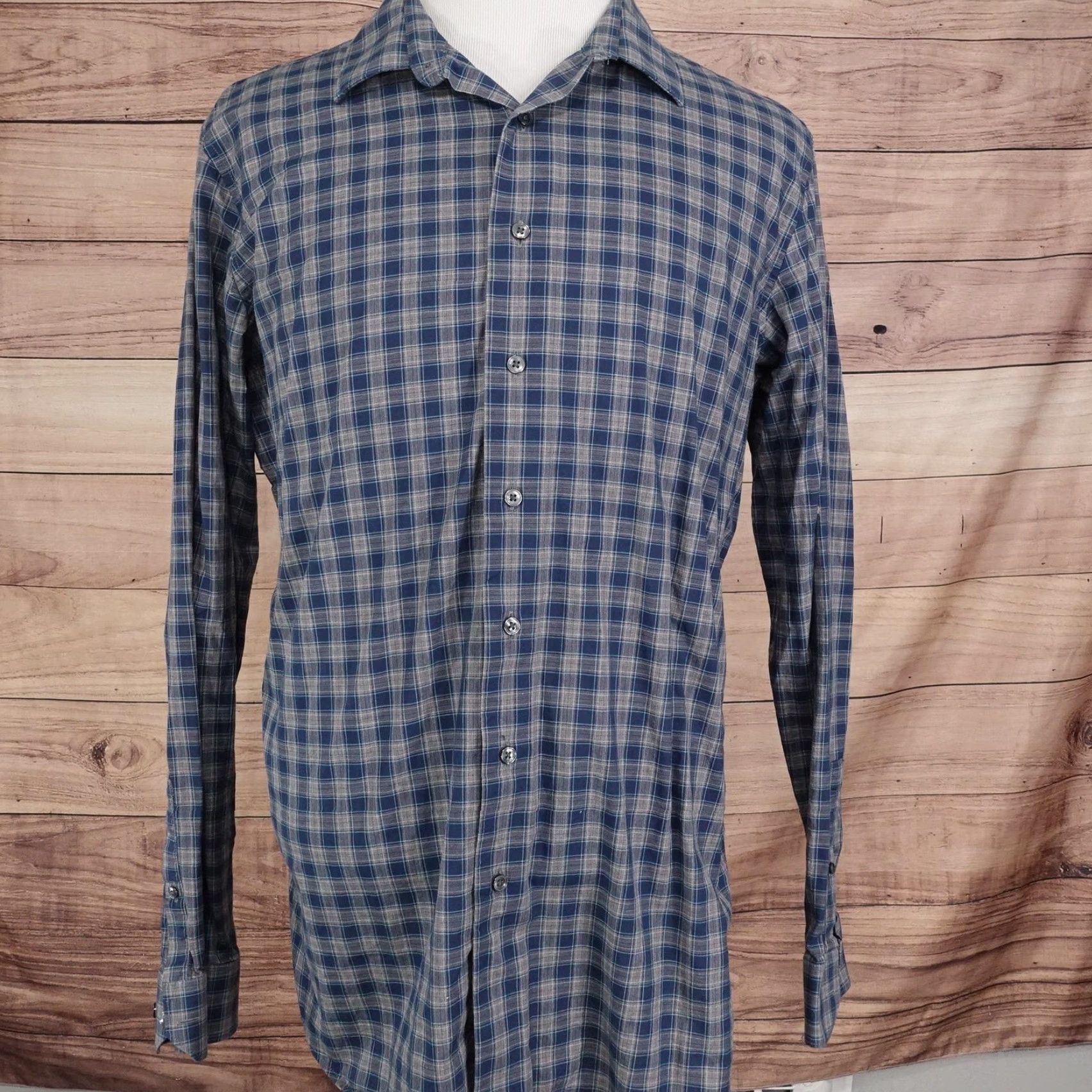 Apt. 9 APT.9 Shirt Mens XLT Blue Plaid Long Sleeve Button Front Cotton Tall Casual Size US XL / EU 56 / 4 - 3 Thumbnail
