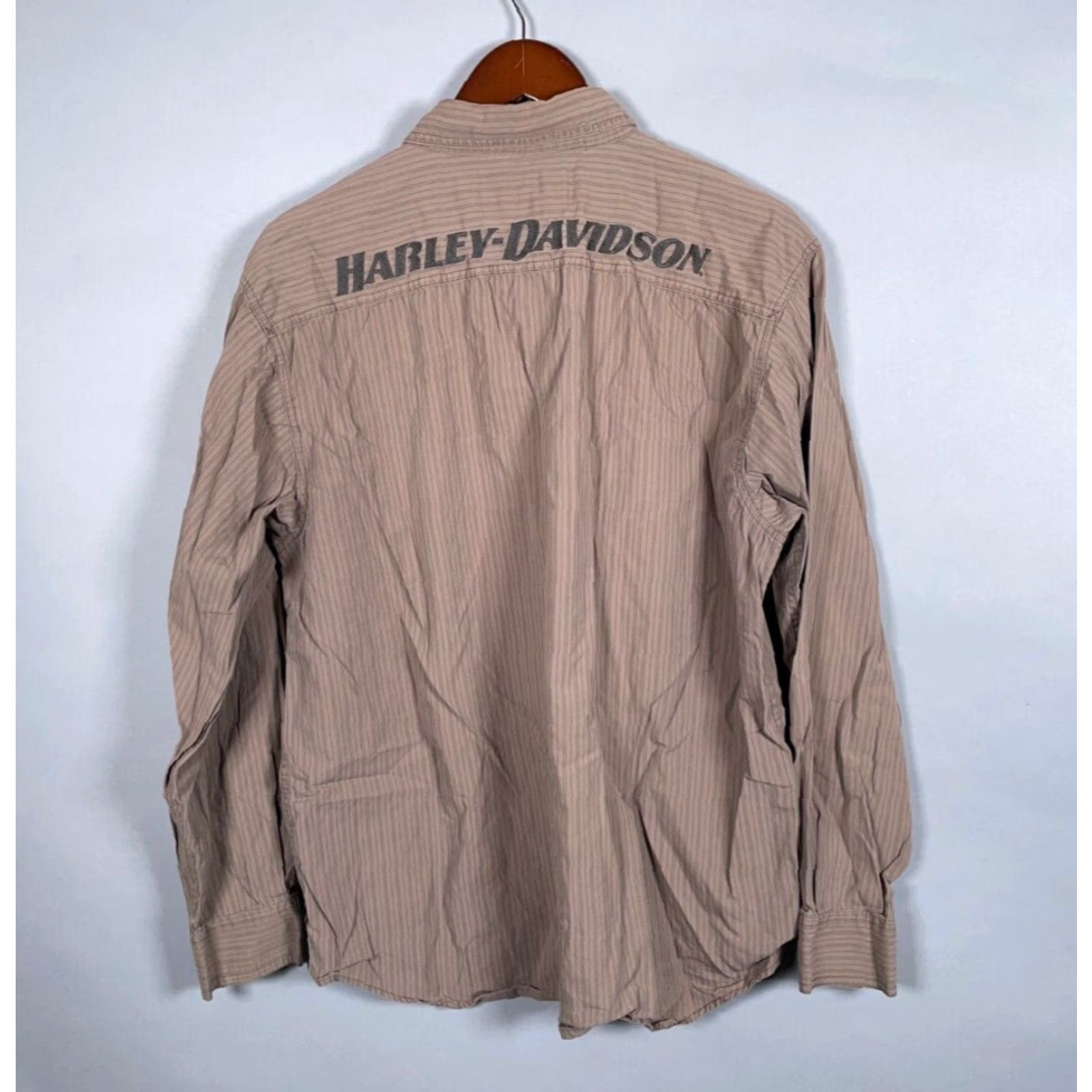 Harley Davidson VINTAGE Harley-Davidson Button-Up Shirt Men Large Long Sleeve Cotton Brown Striped Logo Biker Motorcycle Size US L / EU 52-54 / 3 - 2 Thumbnail