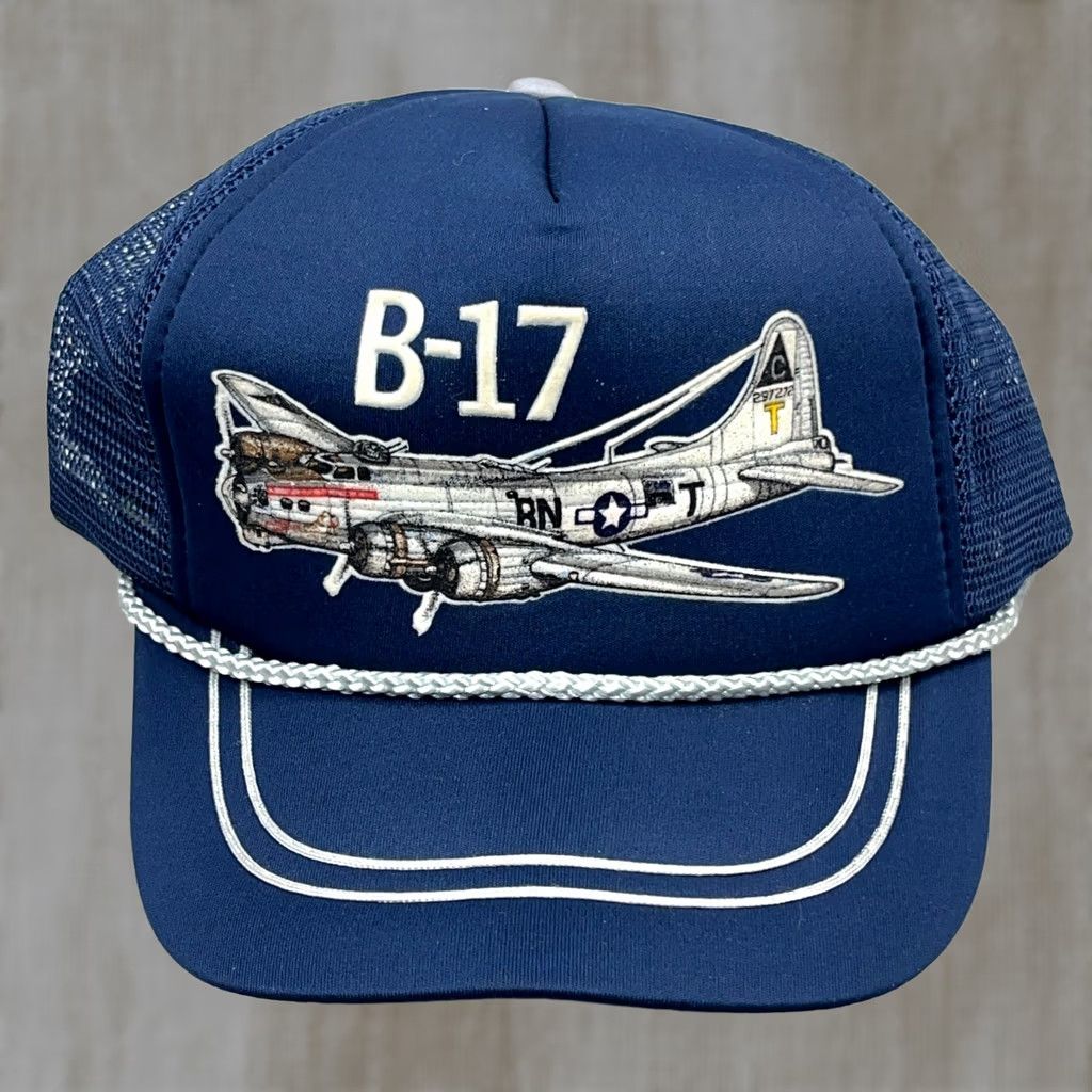 Vintage VINTAGE JJ Trucker Hat Cap Snapback Blue White Rope Stripes Air Force Men One Size Adjustable Mesh Back Size ONE SIZE - 1 Thumbnail