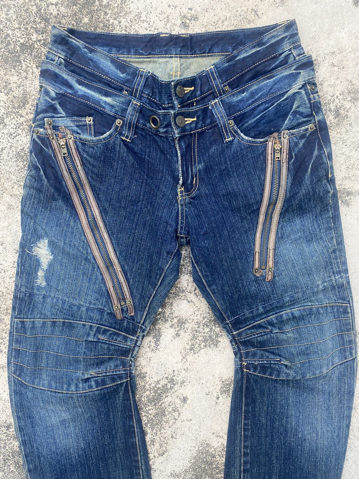 If Six Was Nine × Japanese Brand × PPFM PPFM Double Waist Distressed Zipper Denim Jeans Size US 31 - 2 Thumbnail