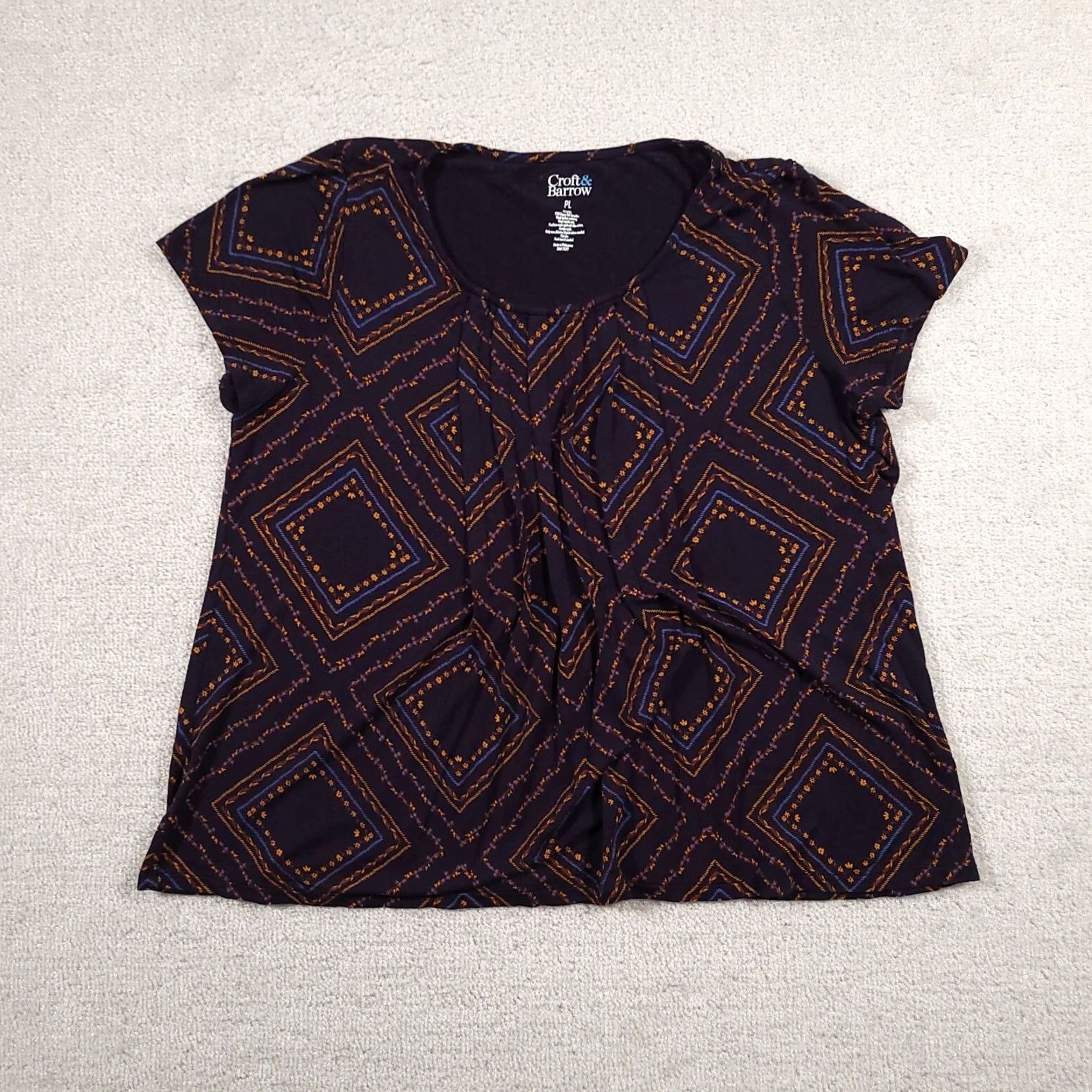 Croft & Barrow Croft & Barrow Women's Navy Floral Cap Sleeve Scoop Neck Top PL Pleated blouse Size L / US 10 / IT 46 - 2 Thumbnail