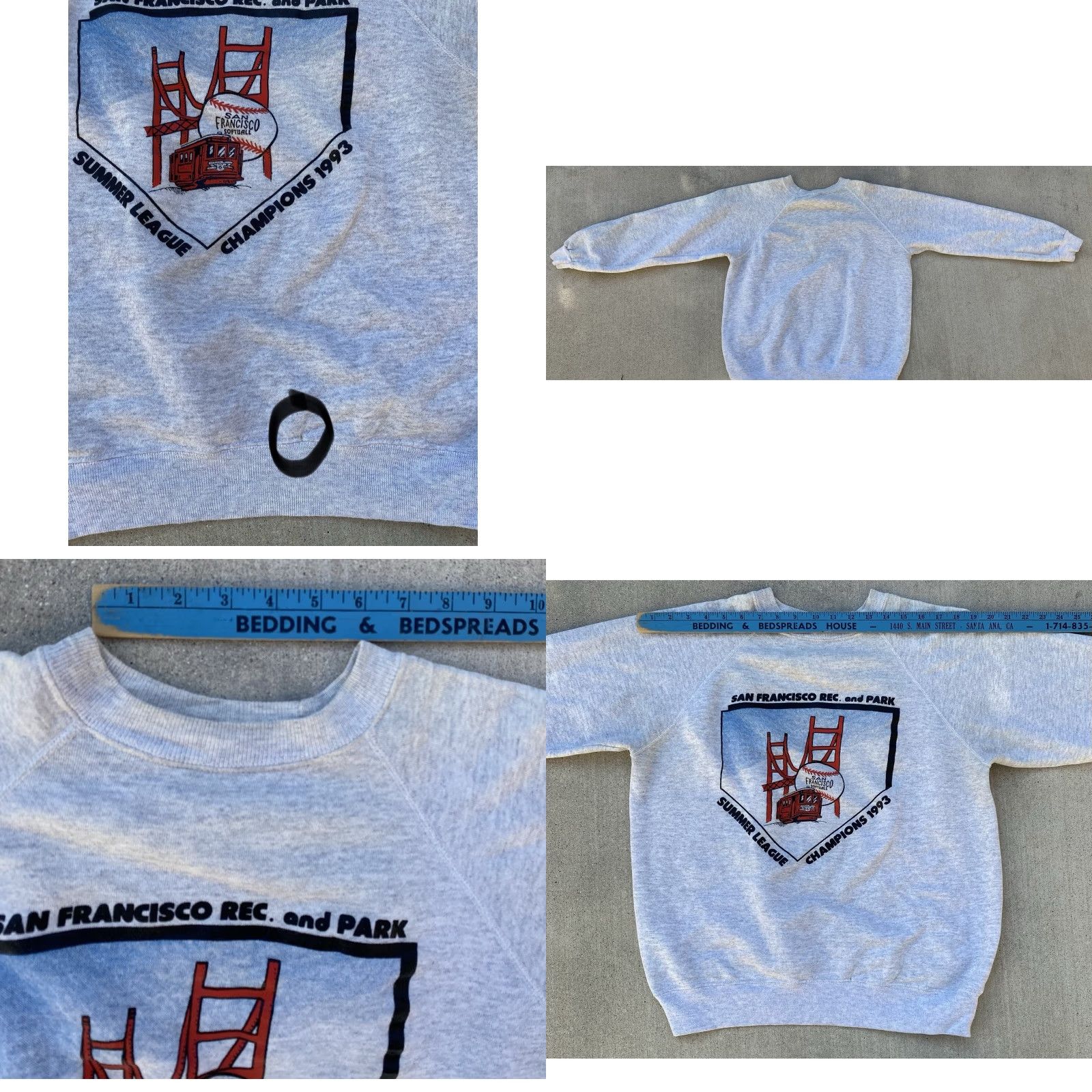 Hanes VINTAGE Hanes Sweatshirt San Francisco Rec. and Park Summer League Champions 1993 Graphic Print Gray L Men Size US L / EU 52-54 / 3 - 10 Thumbnail