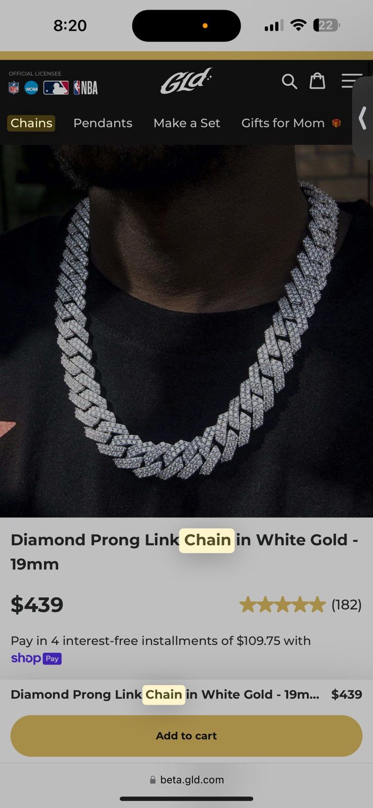 Other Diamond CZ Prong Link Chain / Bracelet in White Gold - 19mm Size ONE SIZE - 4 Thumbnail