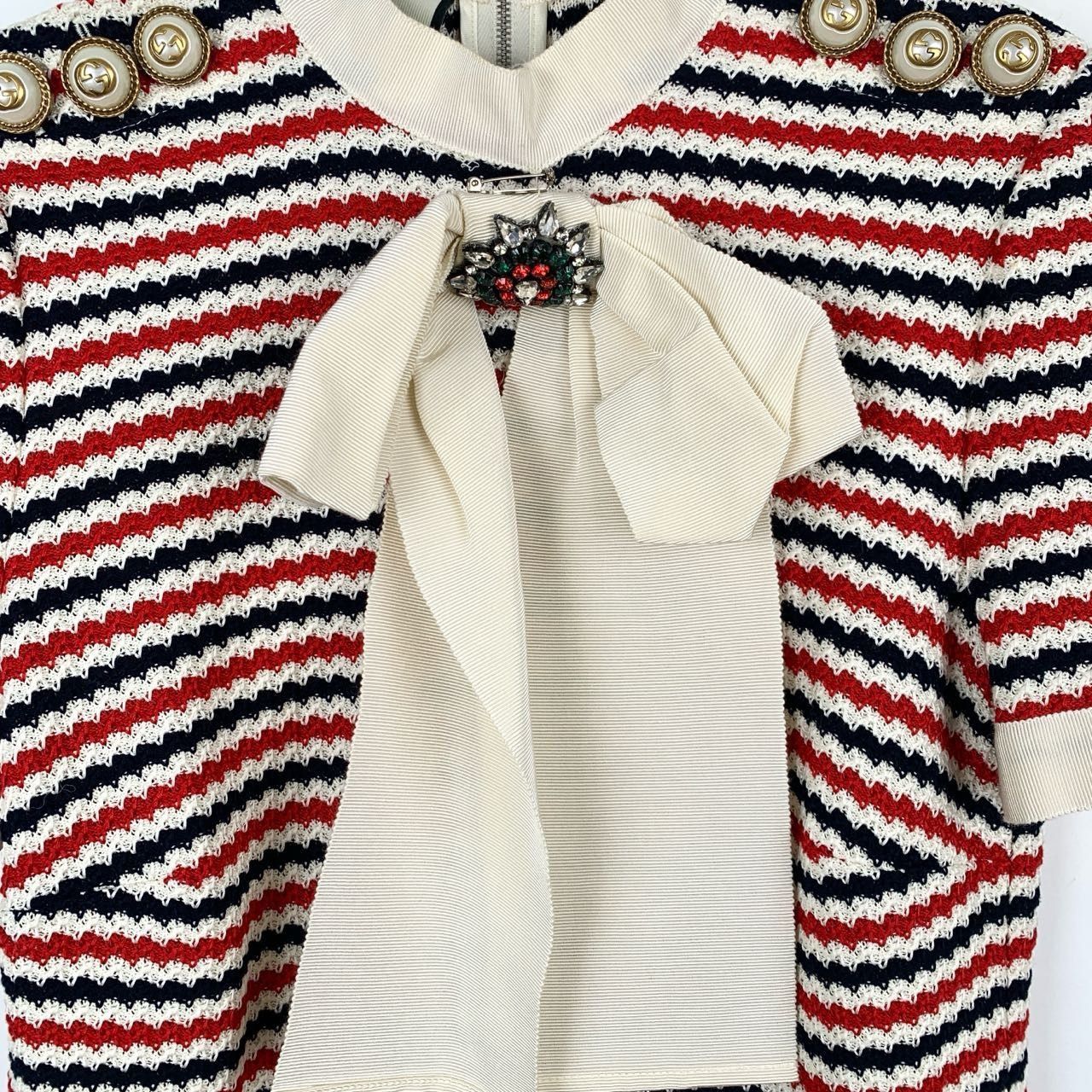 Gucci Gucci Double G Pearl Button Color-Block Stripe Knit Dress (S Size M / US 6-8 / IT 42-44 - 6 Thumbnail