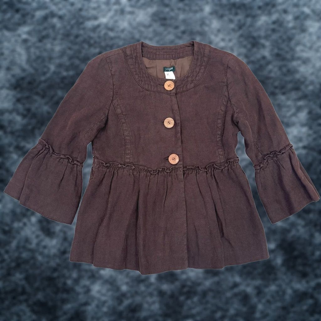 J.Crew VINTAGE? J. Crew Brown Linen Peplum Jacket Ruffle Hem Bell Sleeve Button Front 4 Size S / US 4 / IT 40 - 1 Thumbnail