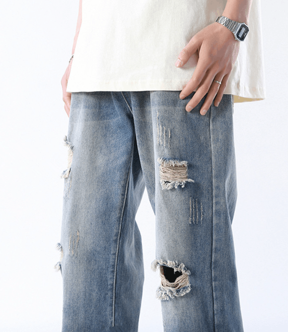 Japanese Brand Men's trendy casual straight high street ripped jeans Size US 32 / EU 48 - 5 Thumbnail