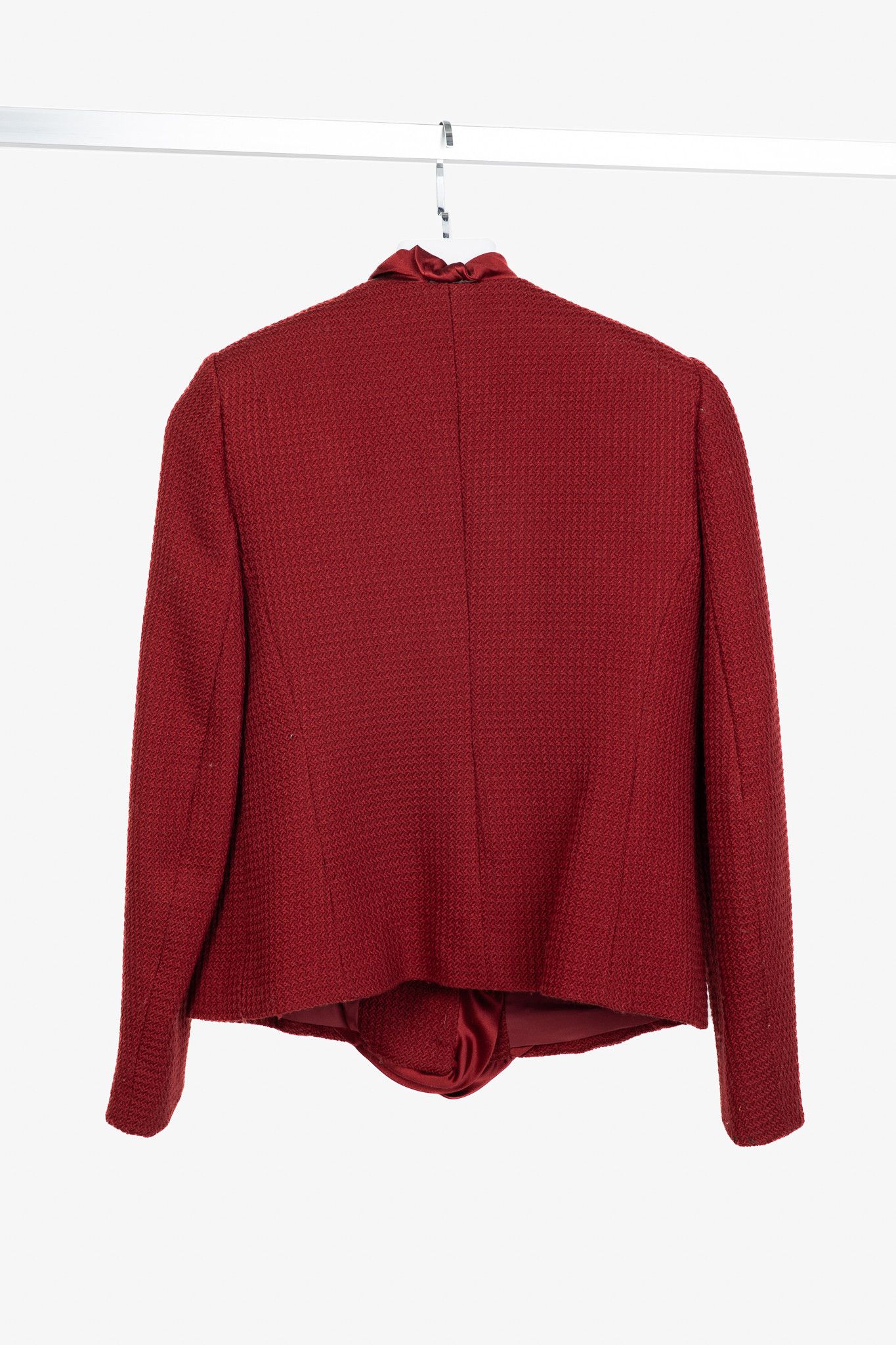 Donna Karan Donna Karan New York Red Wool Tweed Ruffle-Trim Blazer Size L / US 10 / IT 46 - 2 Thumbnail