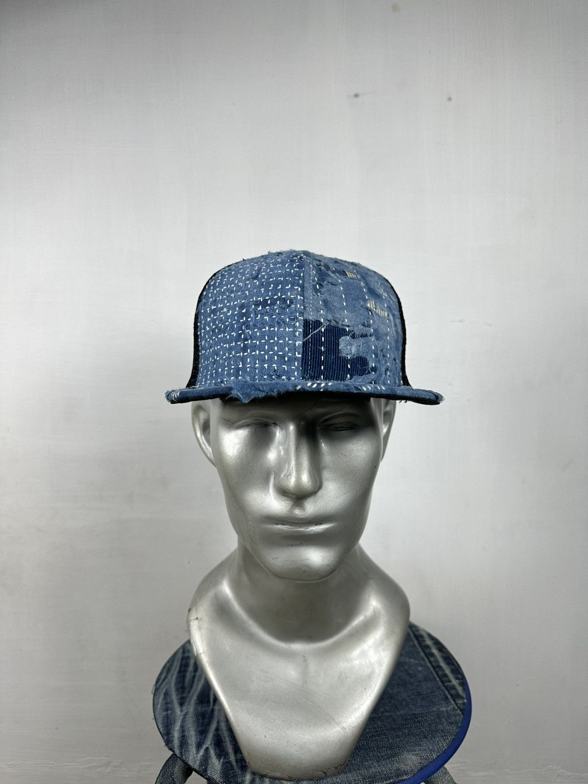 Handmade Custom Made Distressed Patchwork Boro Trucker hats Size ONE SIZE - 6 Thumbnail
