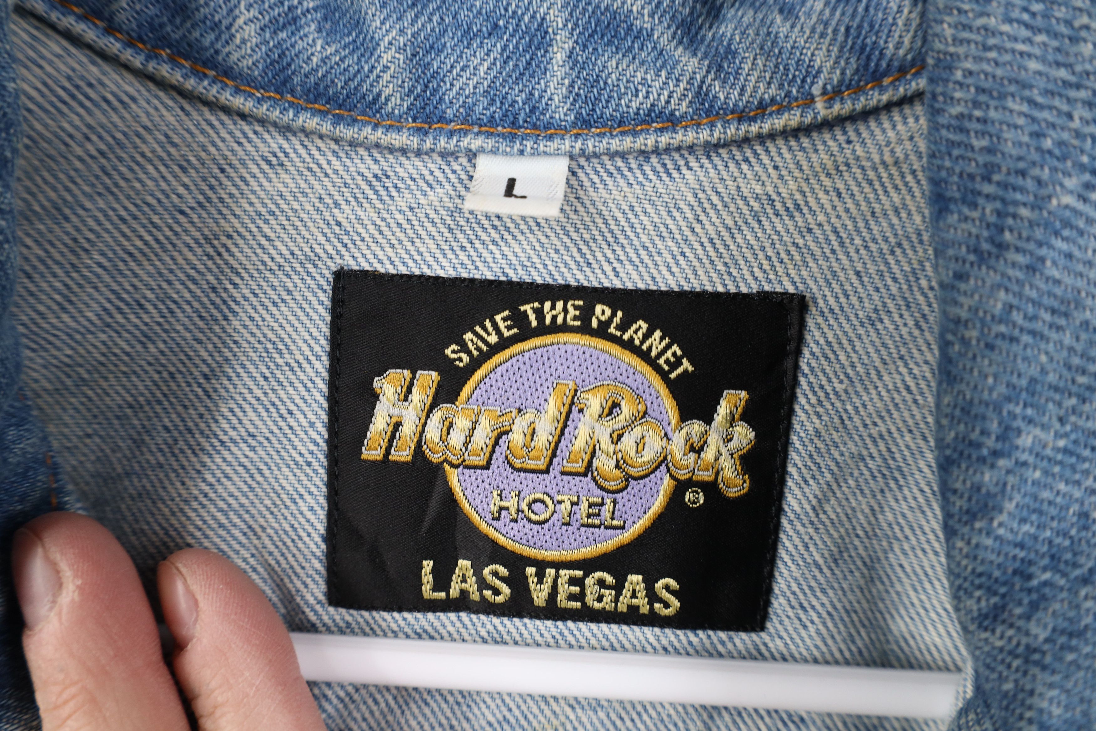 Hard Rock Cafe Vintage 90s Hard Rock Cafe Denim Trucker Jacket Blue USA Size L / US 10 / IT 46 - 10 Thumbnail