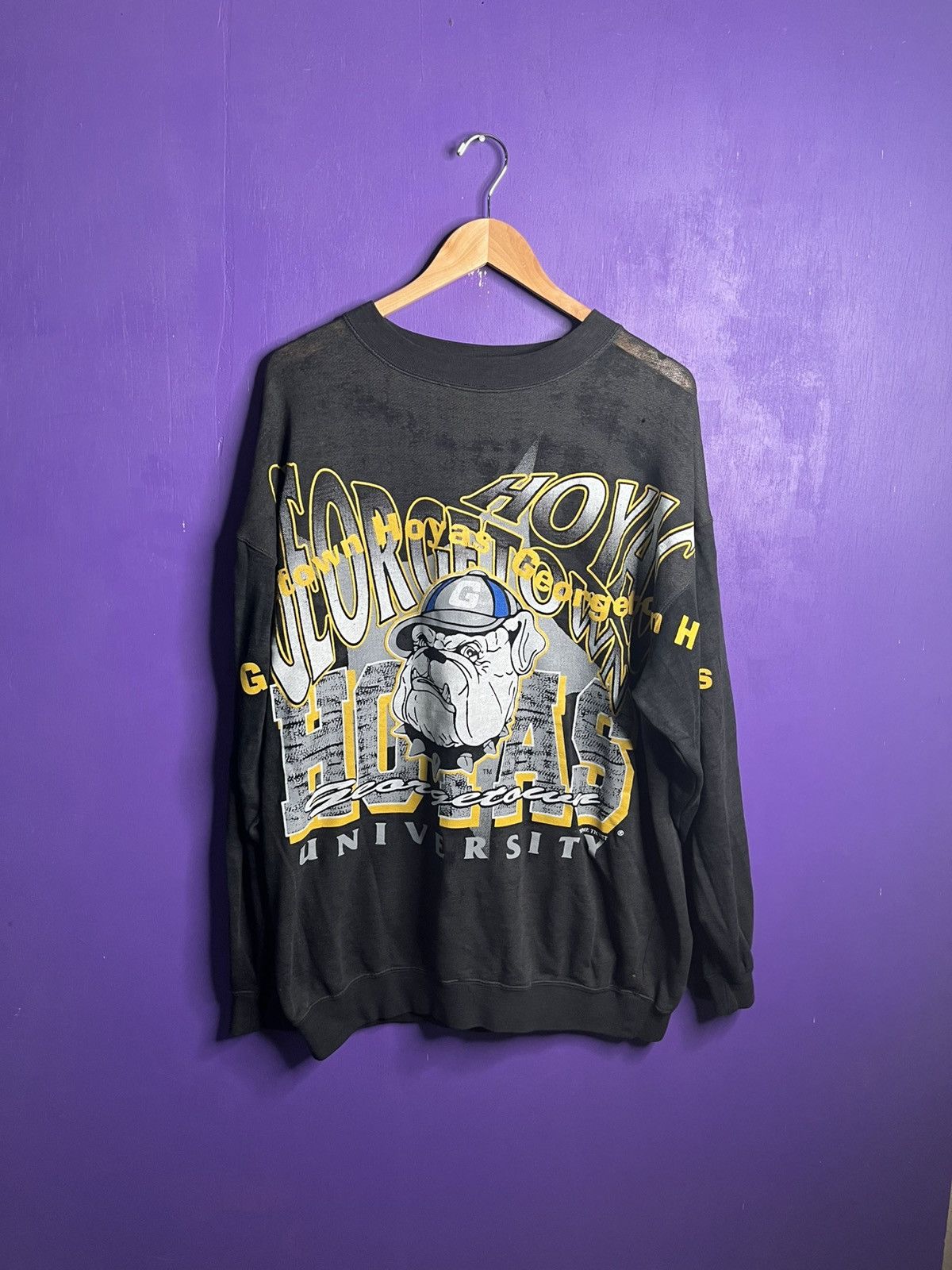 Vintage Vintage 90s Georgetown Hoyas AOP crewneck Size US XL / EU 56 / 4 - 1 Thumbnail