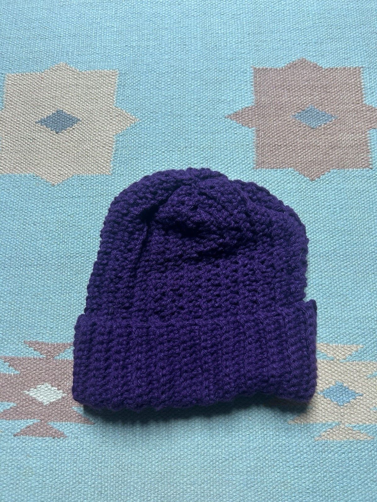Vintage Hand knit crochet beanie skull winter hat plum one size OSFA Size ONE SIZE - 3 Thumbnail
