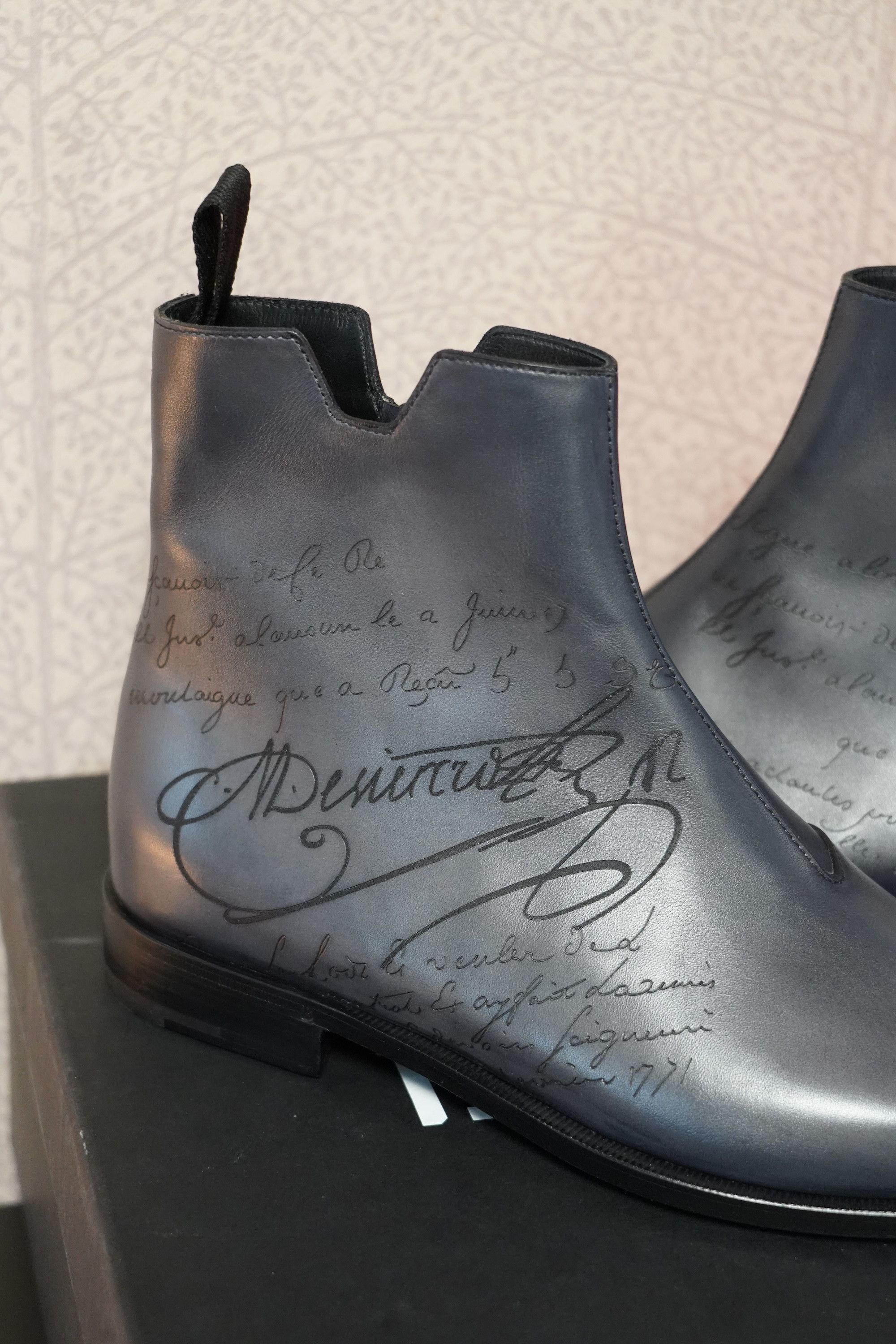 Berluti Berluti Demesure Scritto Leather Chelsea Boots Nero Grigio Size US 8.5 / EU 41-42 - 11 Thumbnail