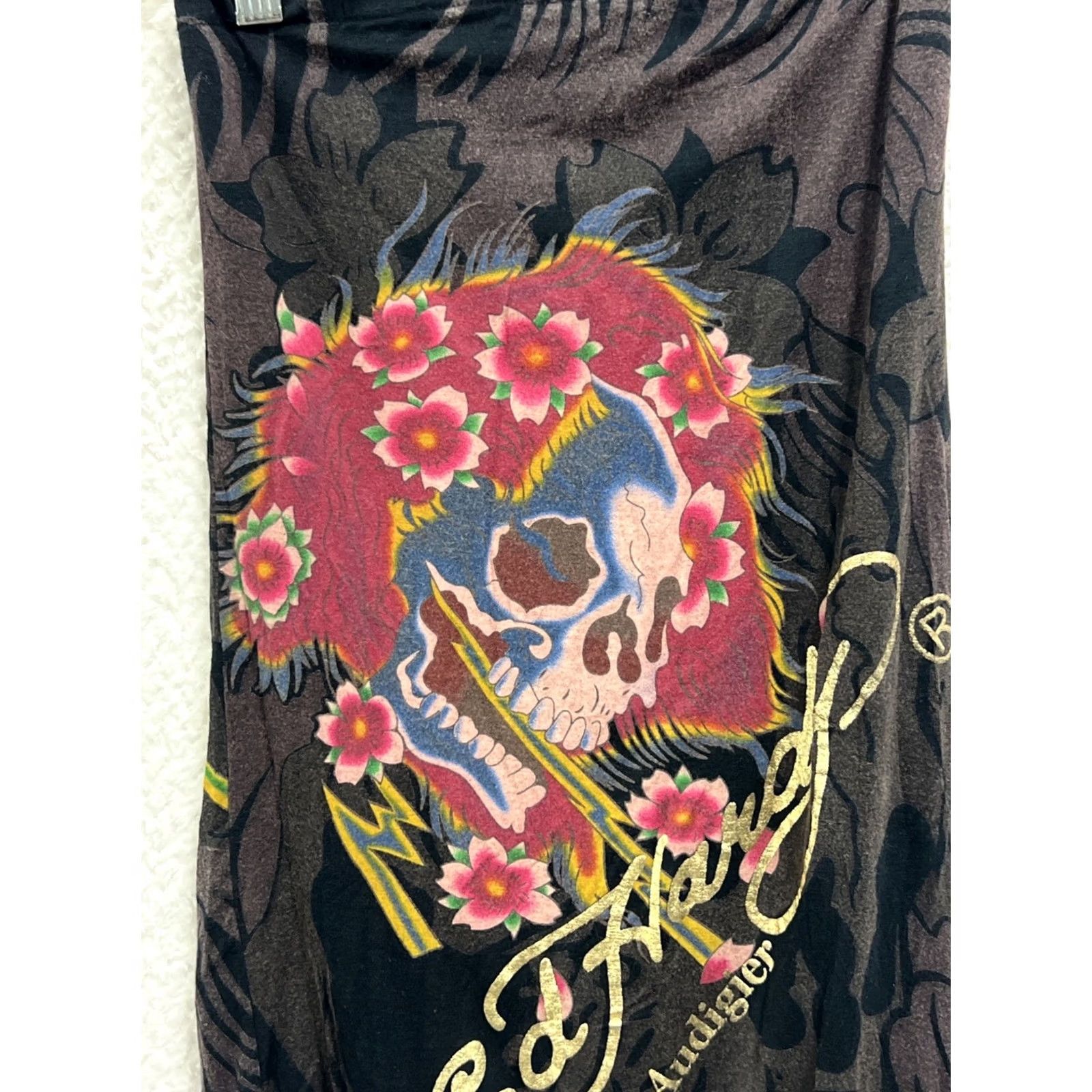 Ed Hardy VINTAGE Ed Hardy Skull Floral Tube Top Small Strapless Brown Black Tattoo Graphic Y2K Size S / US 4 / IT 40 - 3 Thumbnail