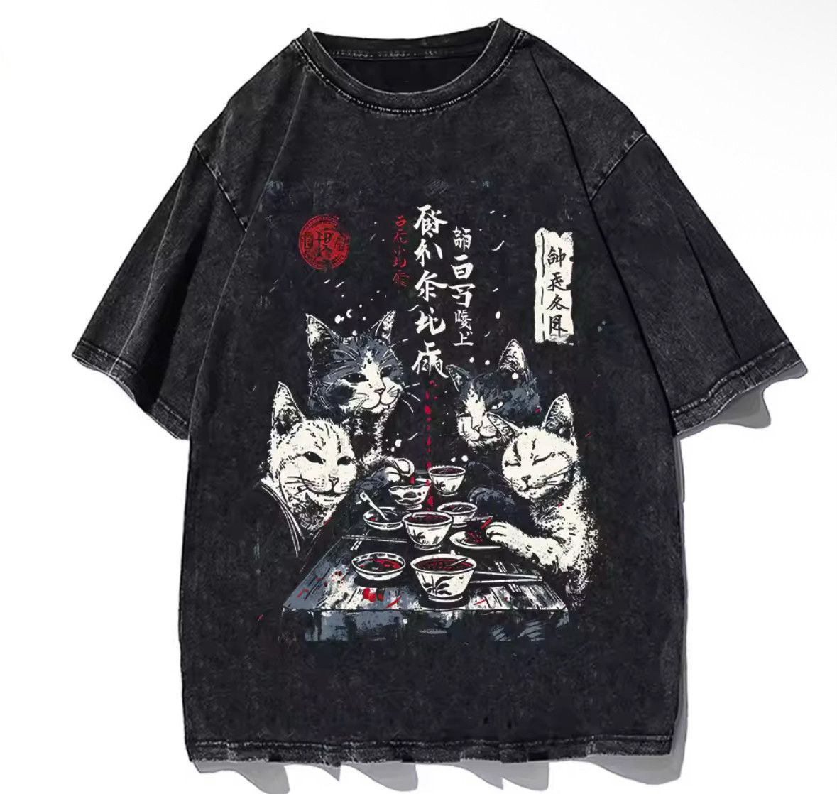 Japanese Brand Y2K Vintage Gothic Cat Kitten Print Washed T-Shirt Size US L / EU 52-54 / 3 - 1 Thumbnail