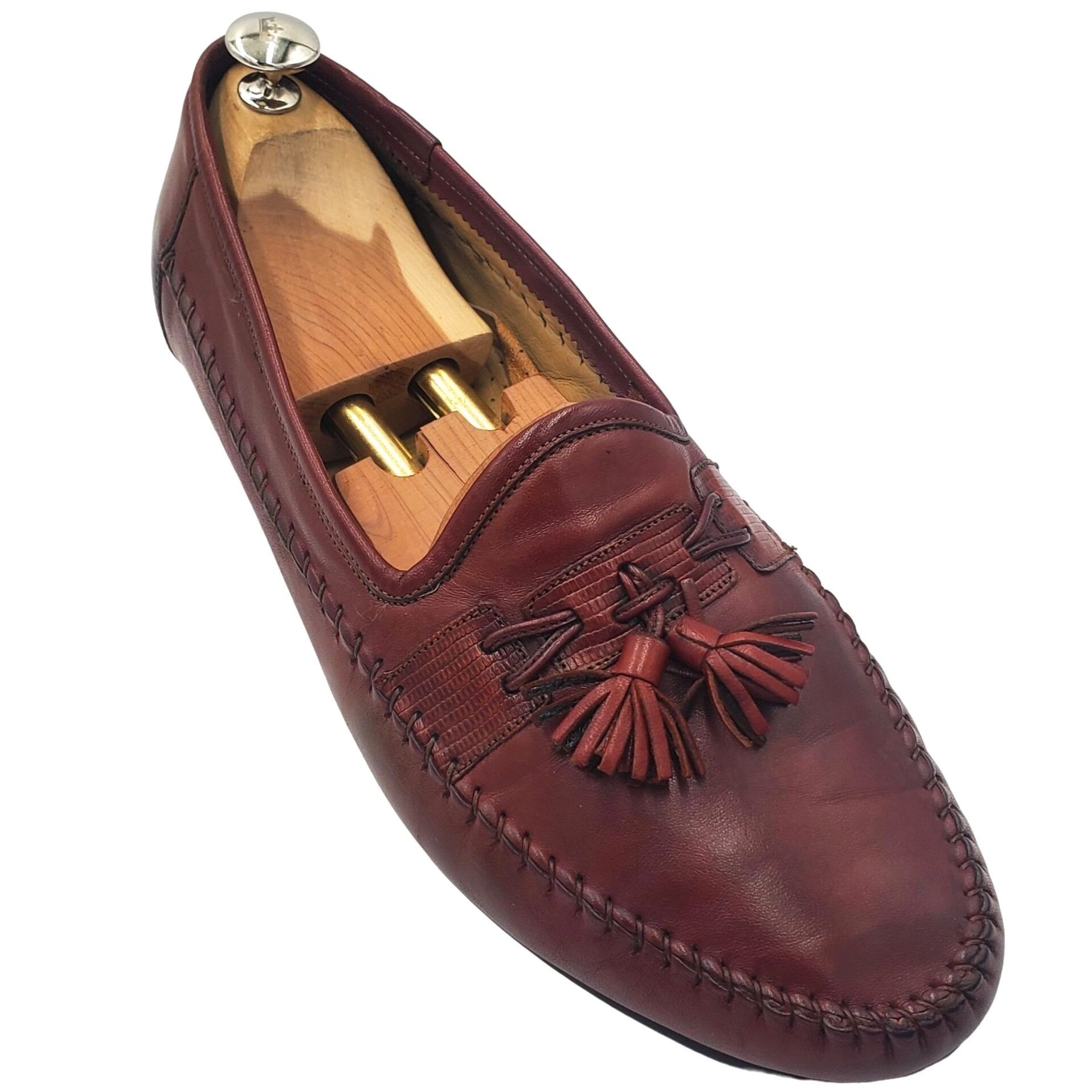 image of Italy Santoni Men's Size 11Ee Brown Leather Tassel Moccasin Shoes