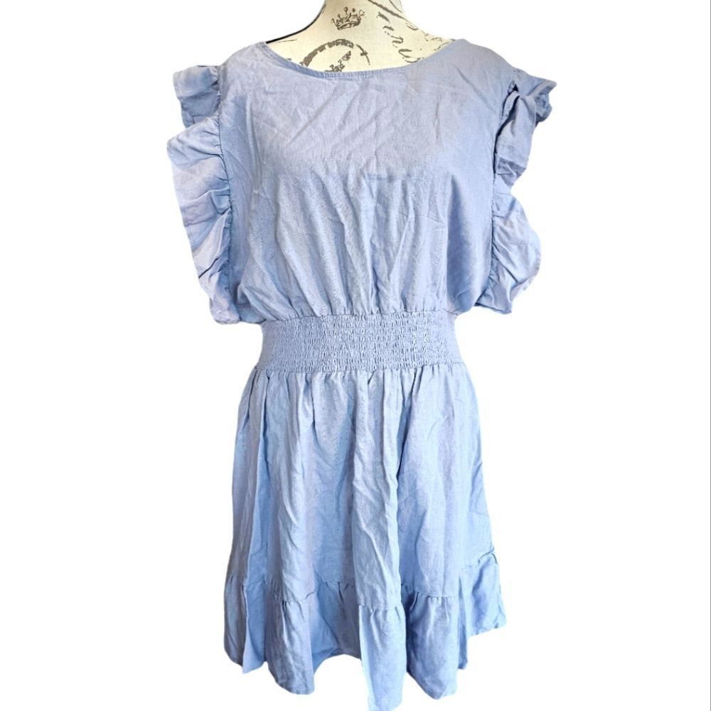 Nicole Miller Nicole Miller -769 NWT Lighy Blue Smocked Waist Linen Blend Size L / US 10 / IT 46 - 1 Thumbnail