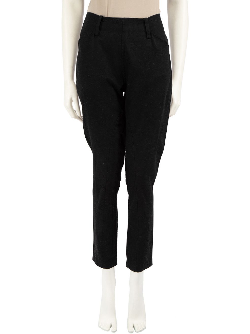 image of Yohji Yamamoto Black Mid Rise Slim Trousers, Women's (Size 27)