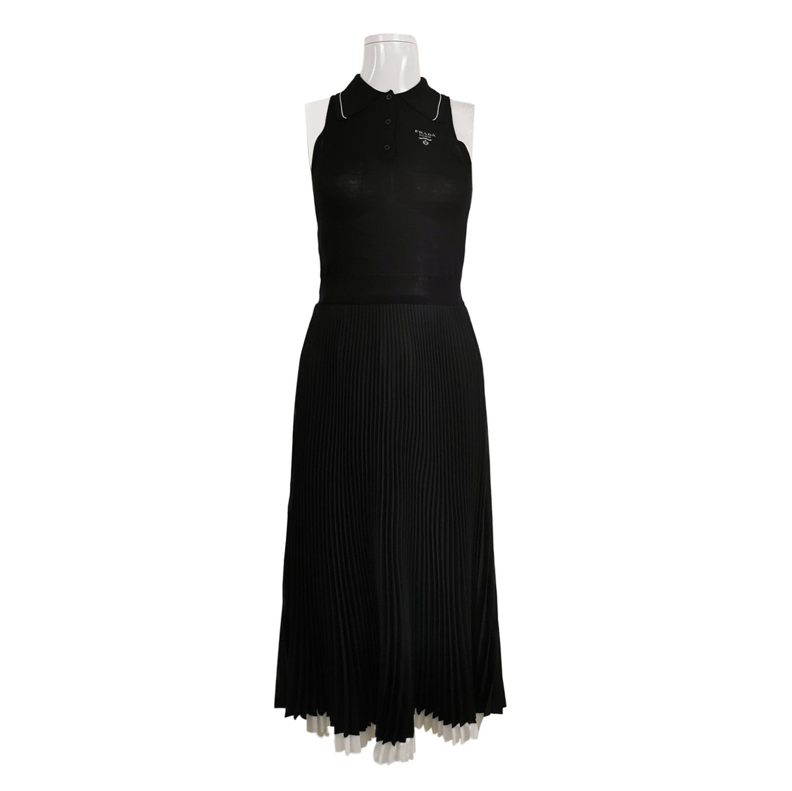 Prada Prada Pleated Black Logo Dress for Women 0079 Size US 36 / EU 52 - 1 Thumbnail