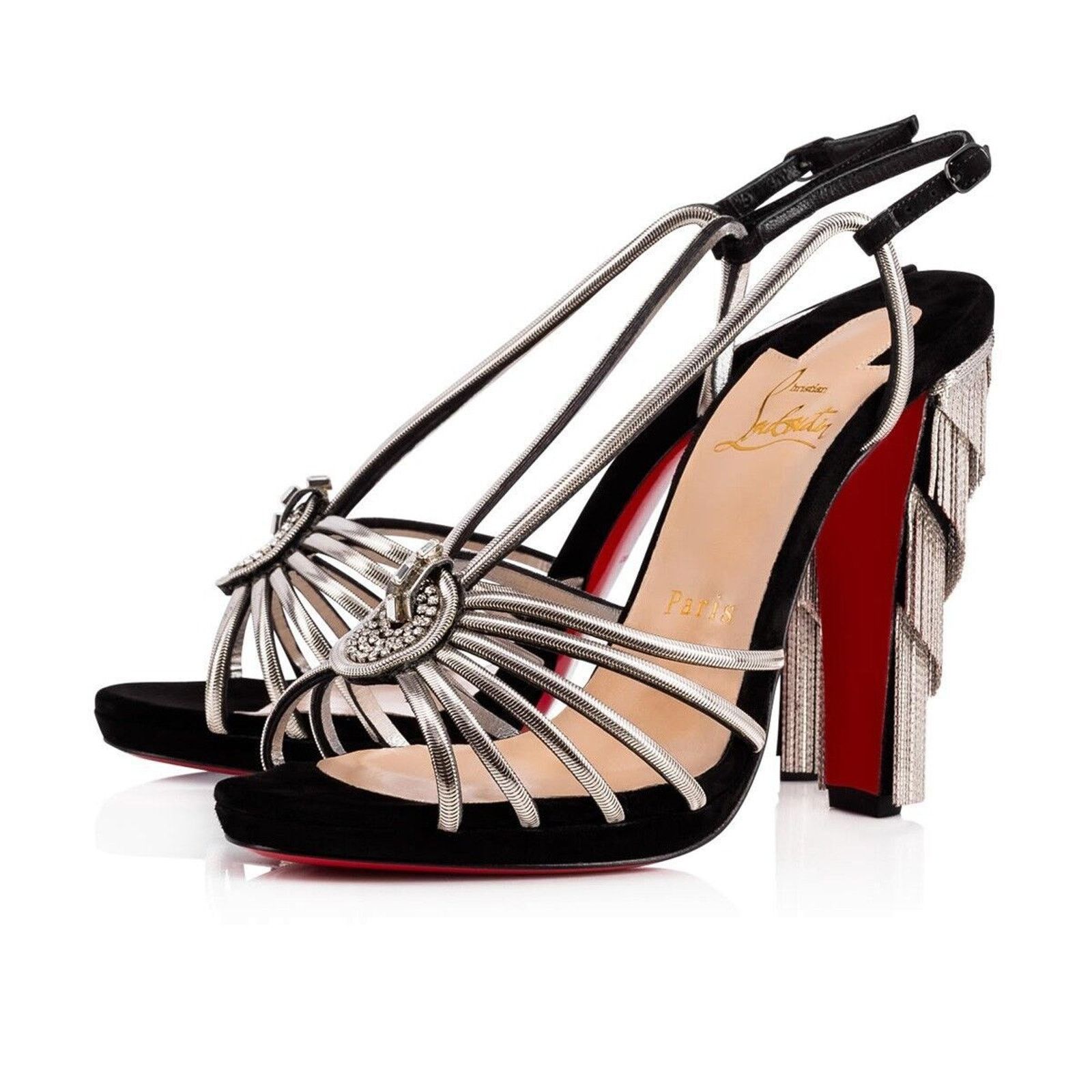 Christian Louboutin Jeanarlow 120 Black Silver Chain Sandal Heel Pump 36.5 Size US 6.5 / IT 36.5 - 1 Thumbnail