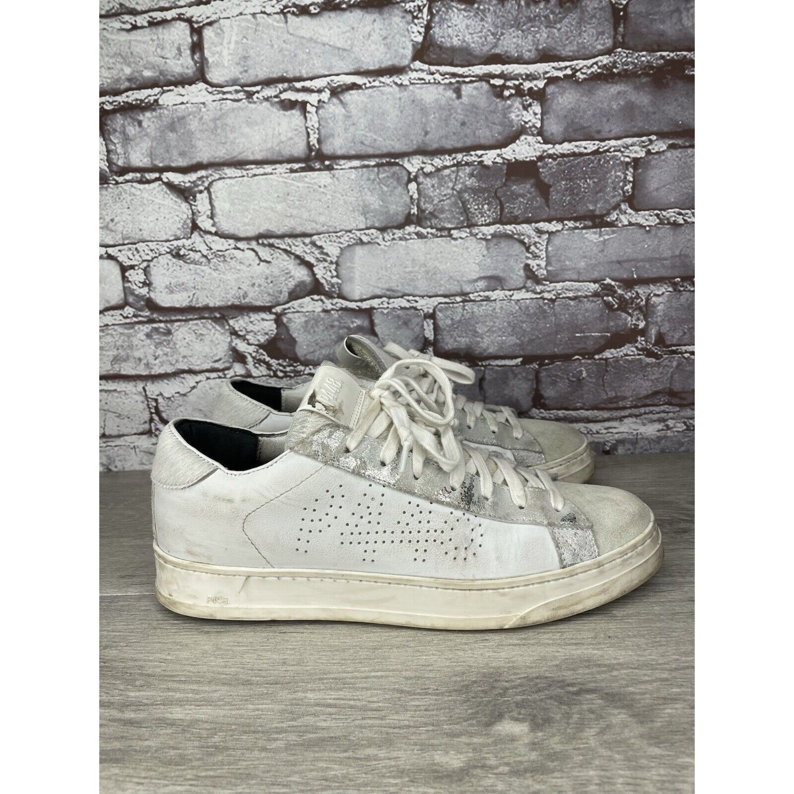 P448 P448 White Leather Gray Suede Silver Glitter Low Top Sneaker Size US 9.5 / IT 39.5 - 3 Thumbnail