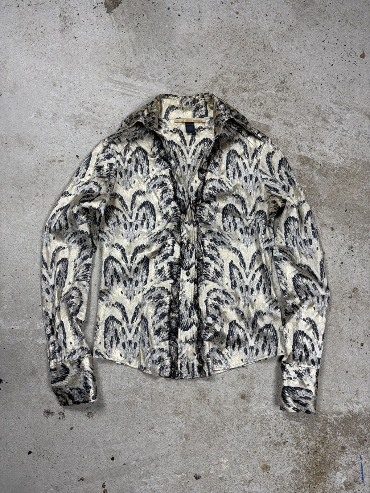 Vintage 2000s Roberto Cavalli Class Animal Print Satin Shirt