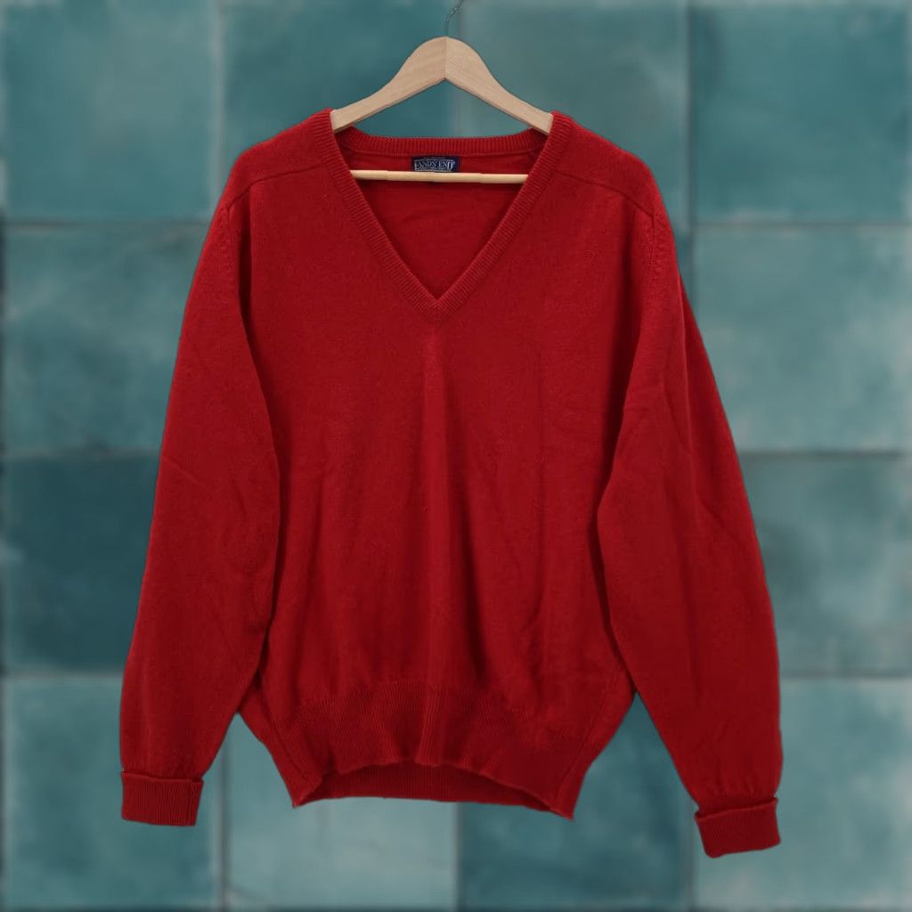 Lands' End VINTAGE Lands' End Sweater Mens Large Red V-Neck 100% Lambswool Pullover England Size US L / EU 52-54 / 3 - 1 Thumbnail