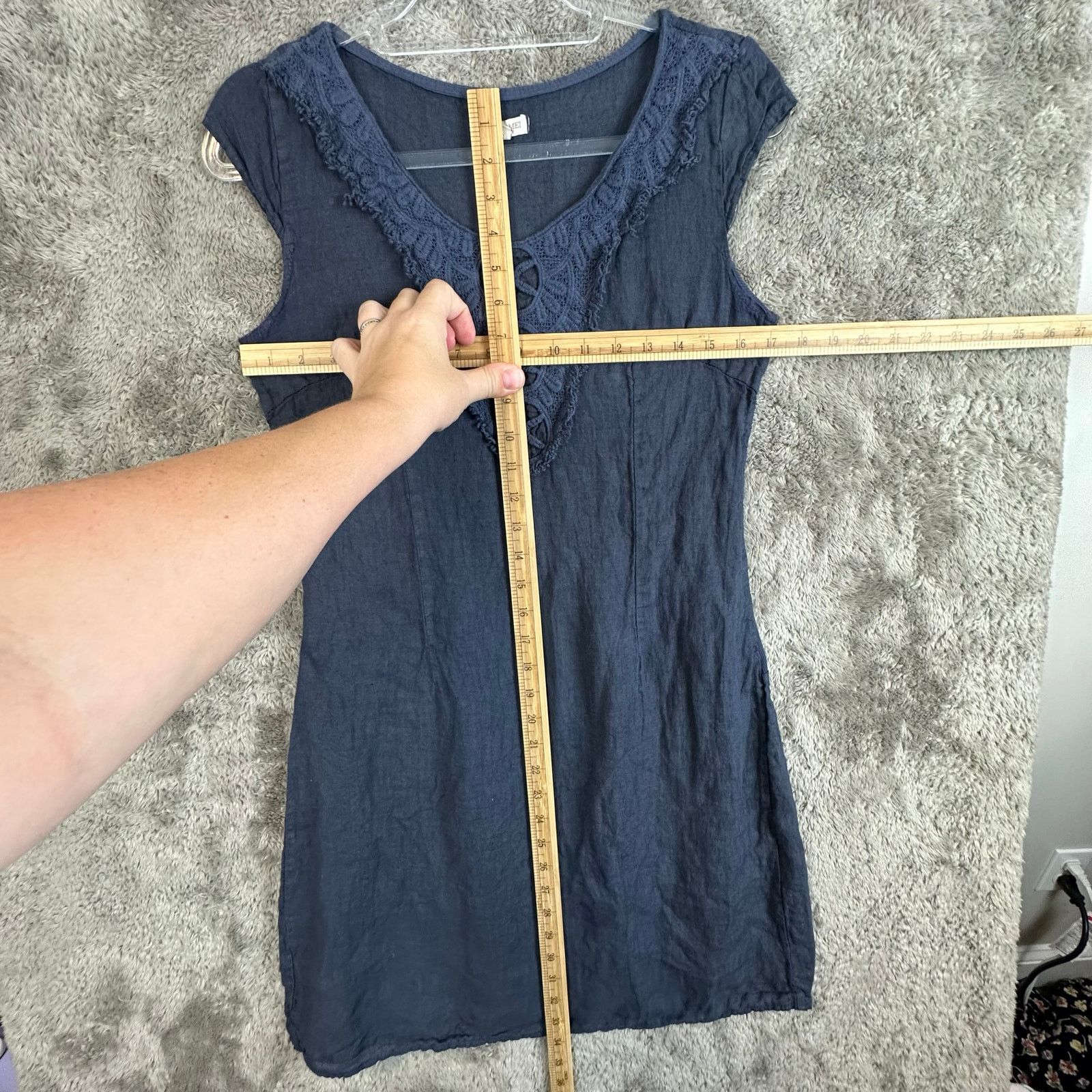 Other Lina Tomei Linen Shift Sheath Mini Dress S Embroider Lace Size S / US 4 / IT 40 - 7 Thumbnail