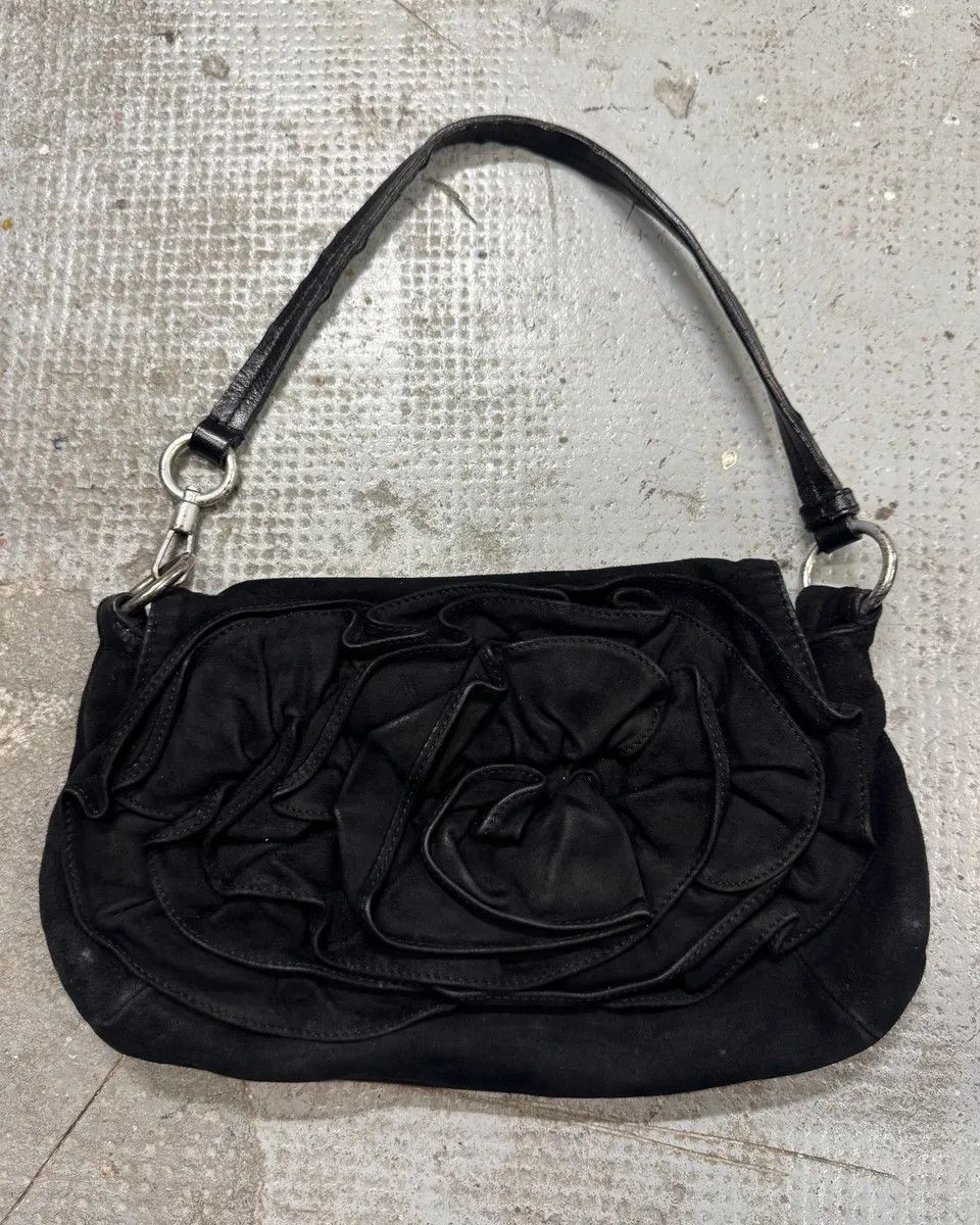 Saint Laurent Paris 2000s Yves Saint Laurent Flowers Black Suede Leather Handle Bag Size ONE SIZE - 1 Thumbnail