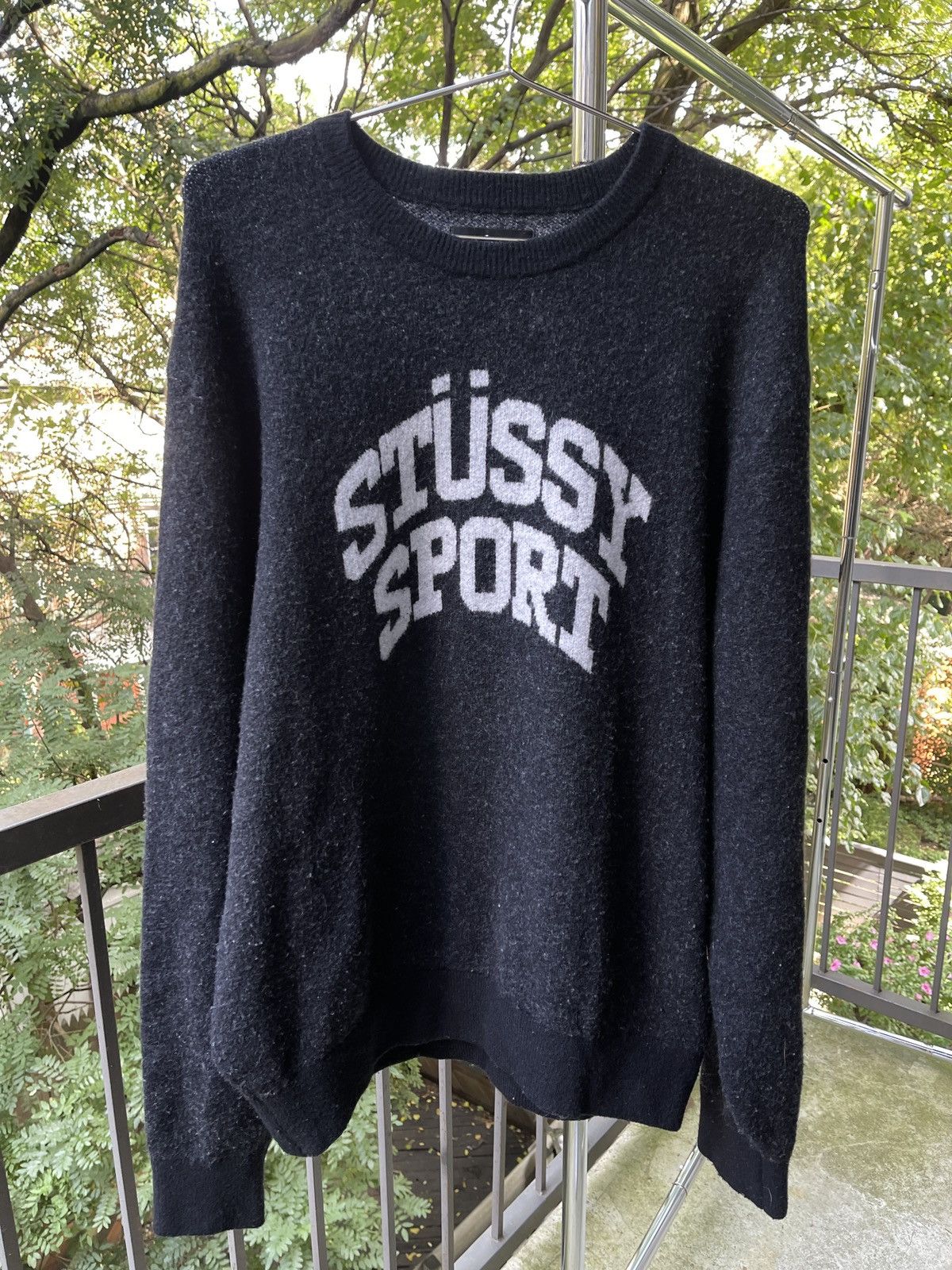 Streetwear × Stussy STUSSY SPORT KNIT SWEATER BLACK XL | Grailed